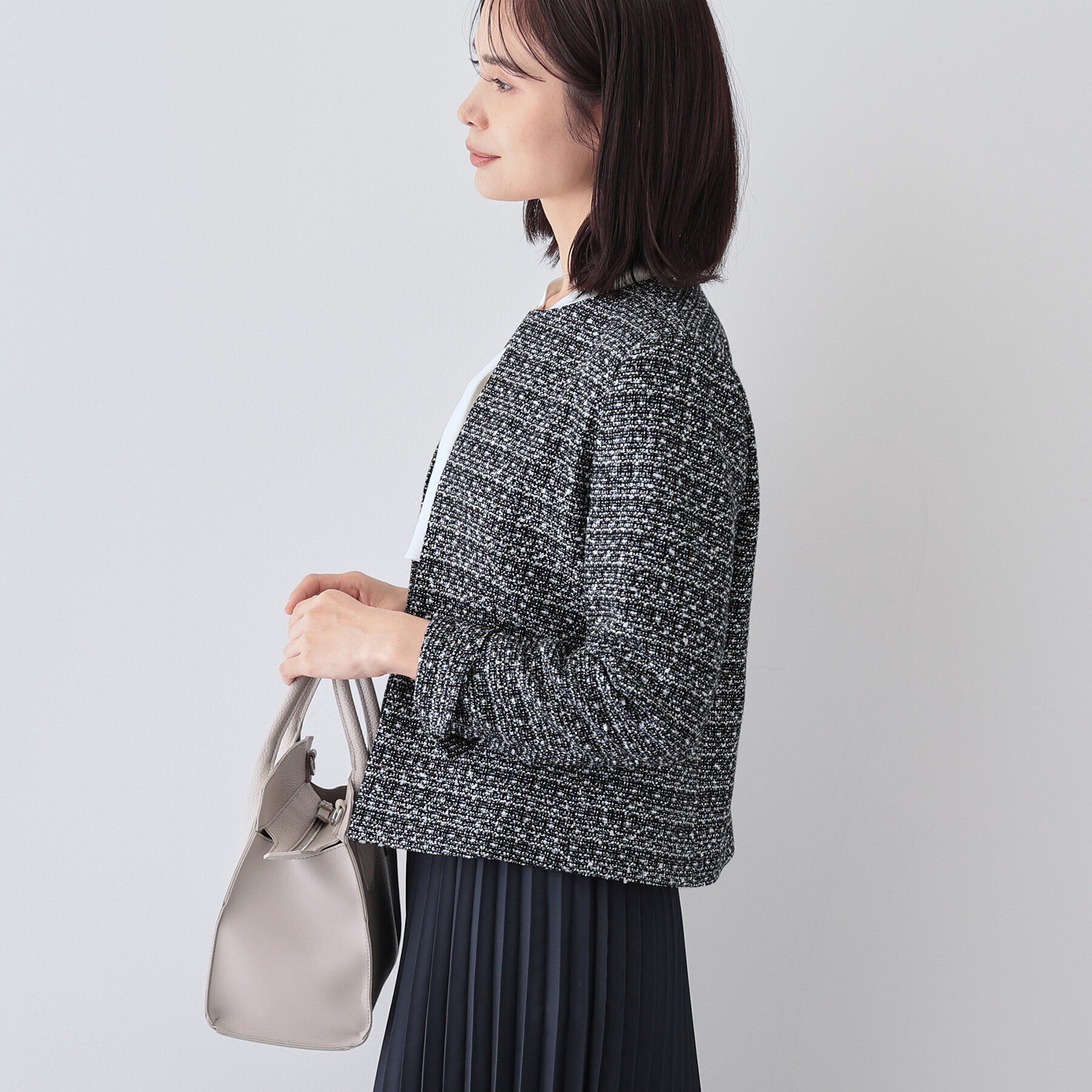 INDIVI「【華やか】ファンシーツイードジャケット」|ノーカラージャケット|