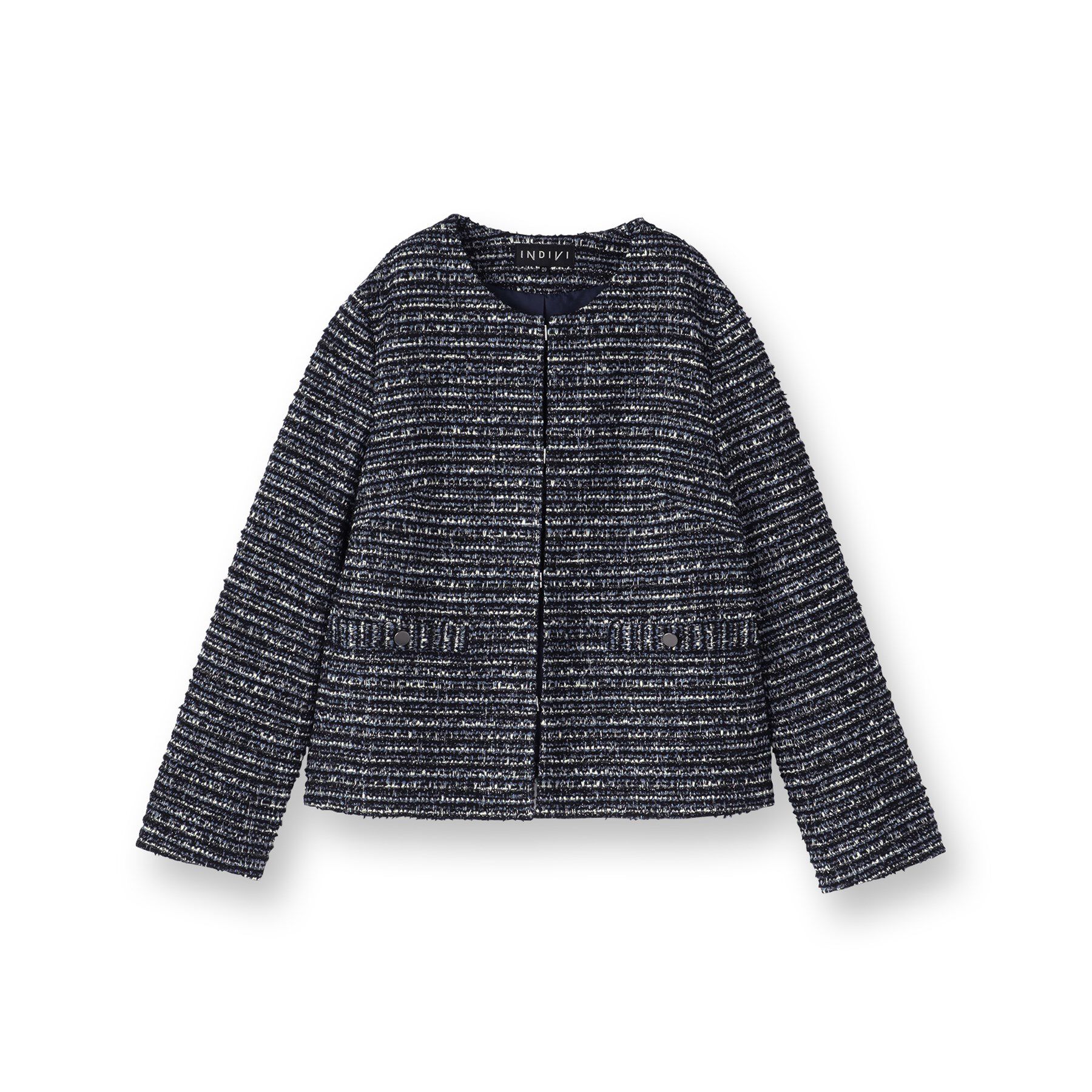 INDIVI「【セレモニー／洗える】ミックスツイードライトジャケット」|ノーカラージャケット|