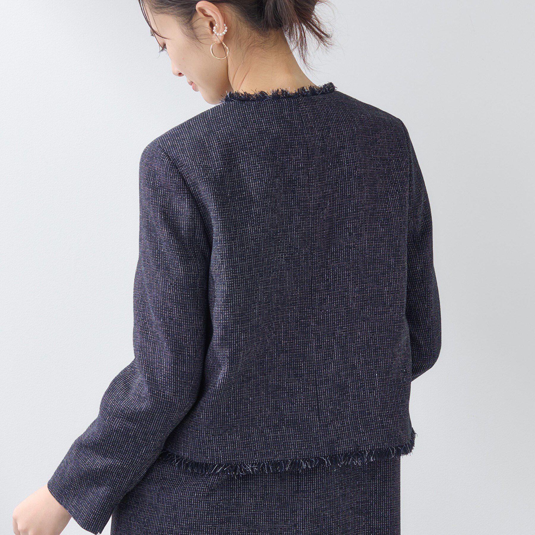 INDIVI「【軽量／セレモニー／SETUP可能】ストレッチツイードジャケット」|ノーカラージャケット|