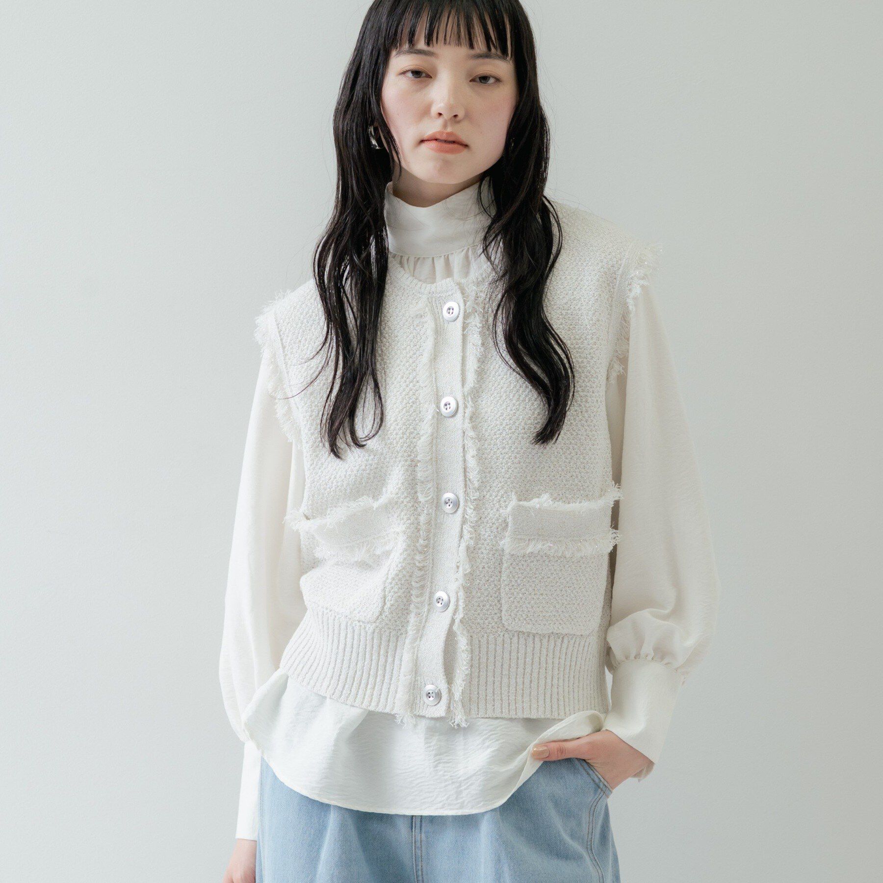 GALLEST「【オケージョン／セレモニー対応】ラメニットベスト」|ベスト・ジレ|オフホワイト(403