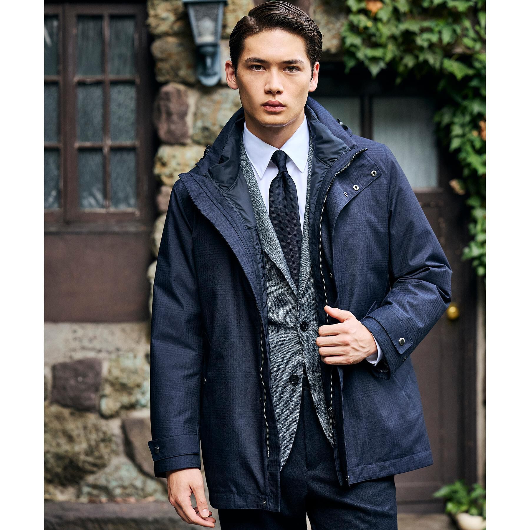 TAKEO KIKUCHI「【3WAY】グレンチェック ダウンライナー ブルゾン」|ブルゾン・スタジャン|ネイビー(294)