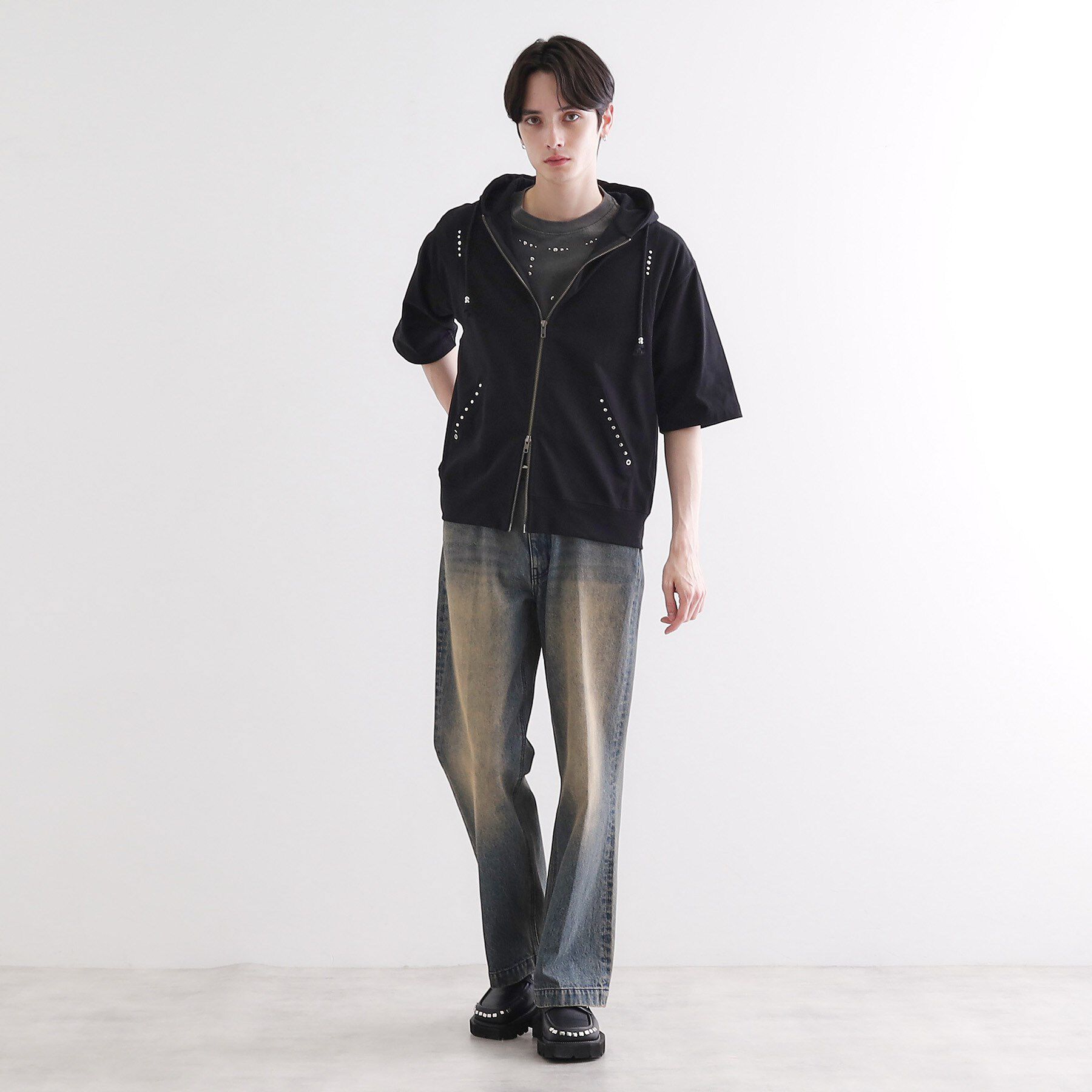 tk.TAKEO KIKUCHI「スタッズ ダブルZIPパーカ」|パーカー|