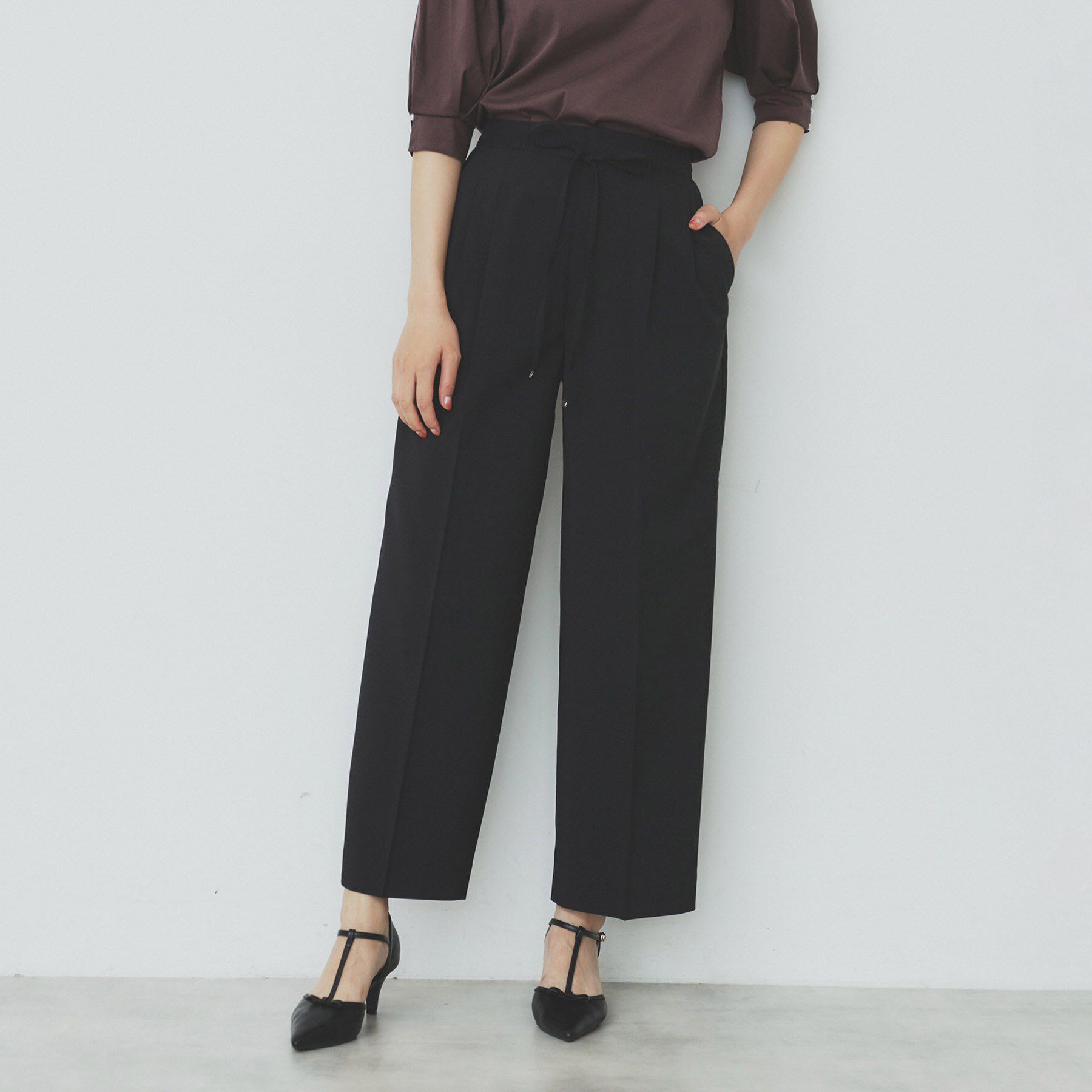 index「ストレッチ2タックワイドパンツ【洗濯機洗い可/接触冷感/吸水速乾】」|その他|ブラック(019)