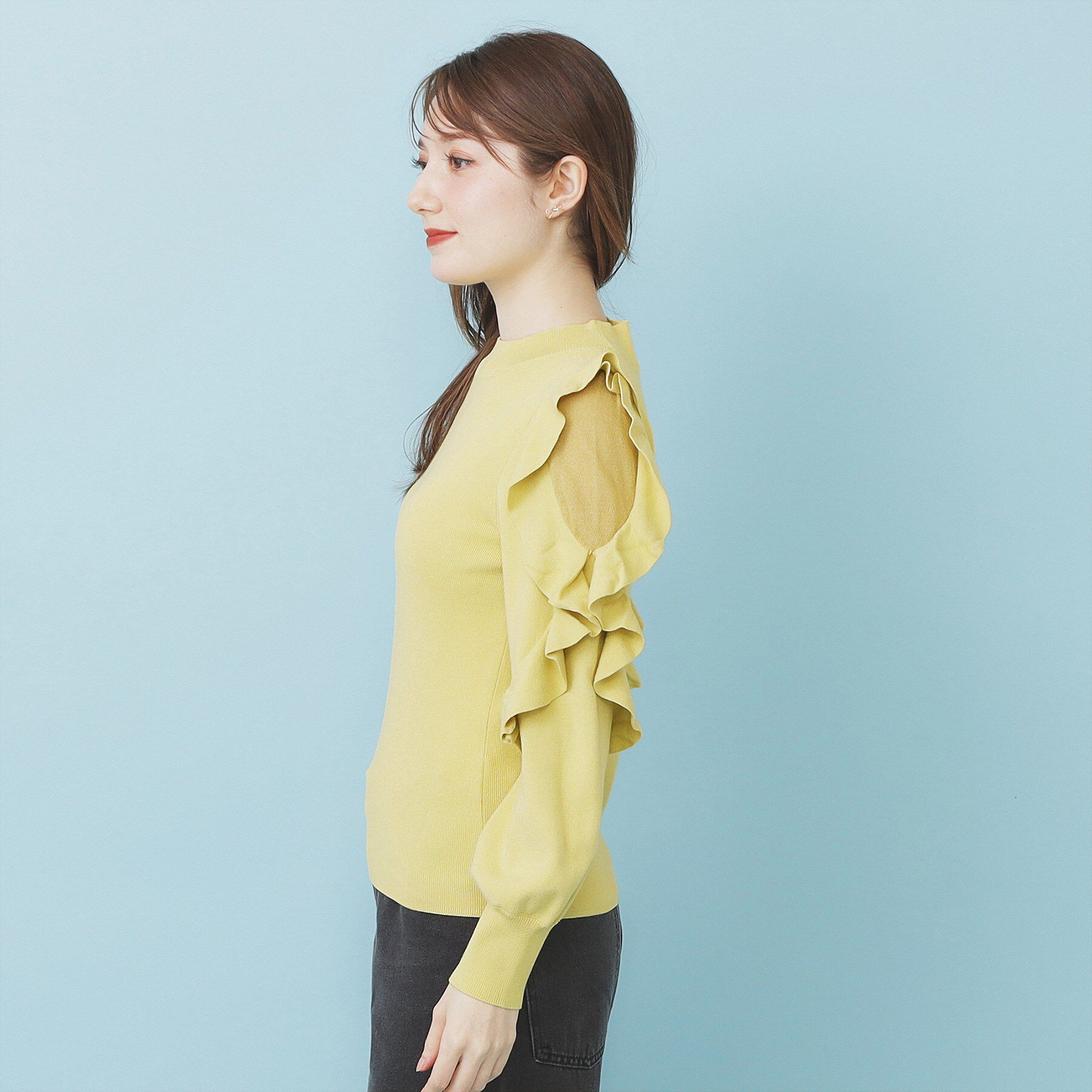index「ハイネックシアーフリルスリーブニット【洗濯機OK/抗ピル】」|ニット・セーター|