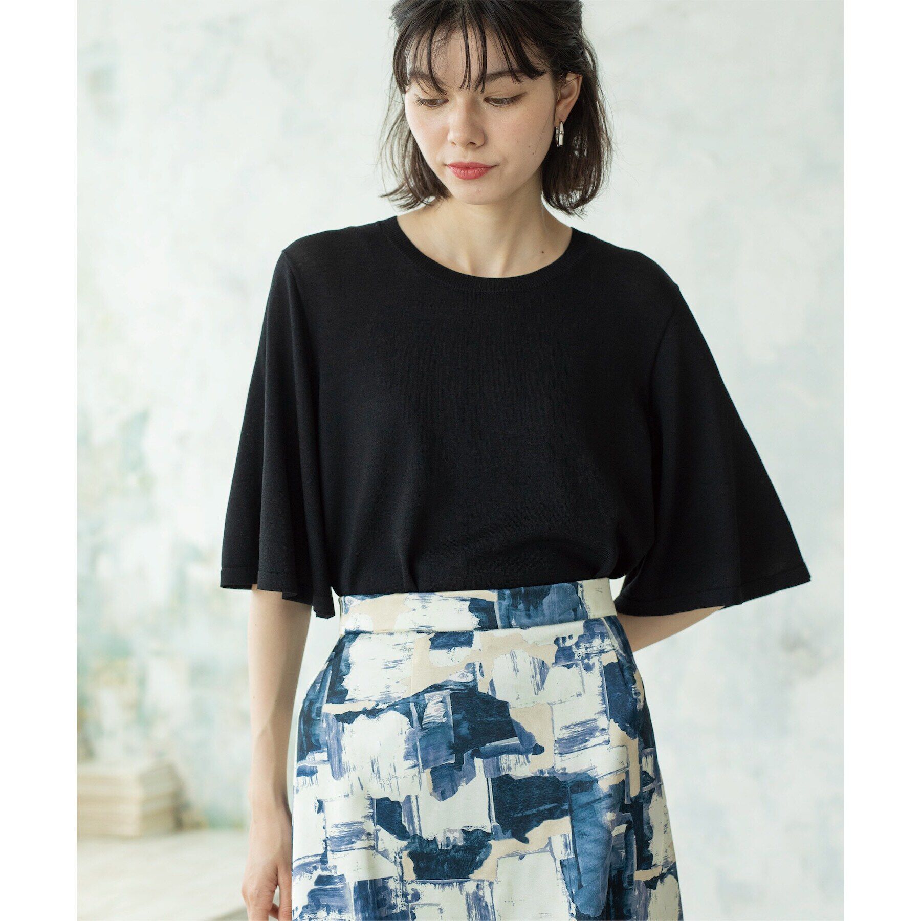 OPAQUE.CLIP「《6color》クールタッチフレアスリーブニット【洗濯機洗い可/UVケア/接触冷感/抗ピル】」|ニット・セーター|