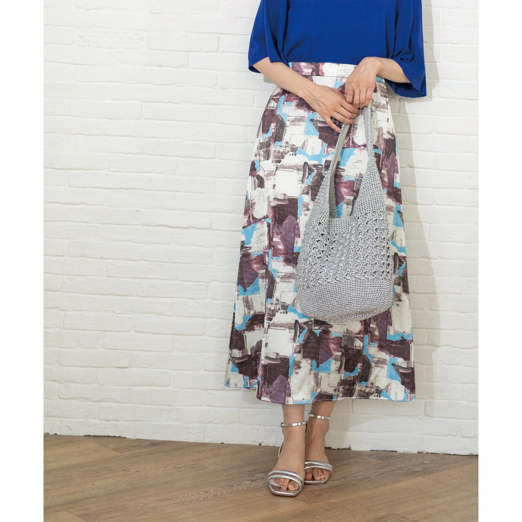 OPAQUE.CLIP「幾何プリント サテンナローフレアスカート【洗濯機洗い可】」|スカート|