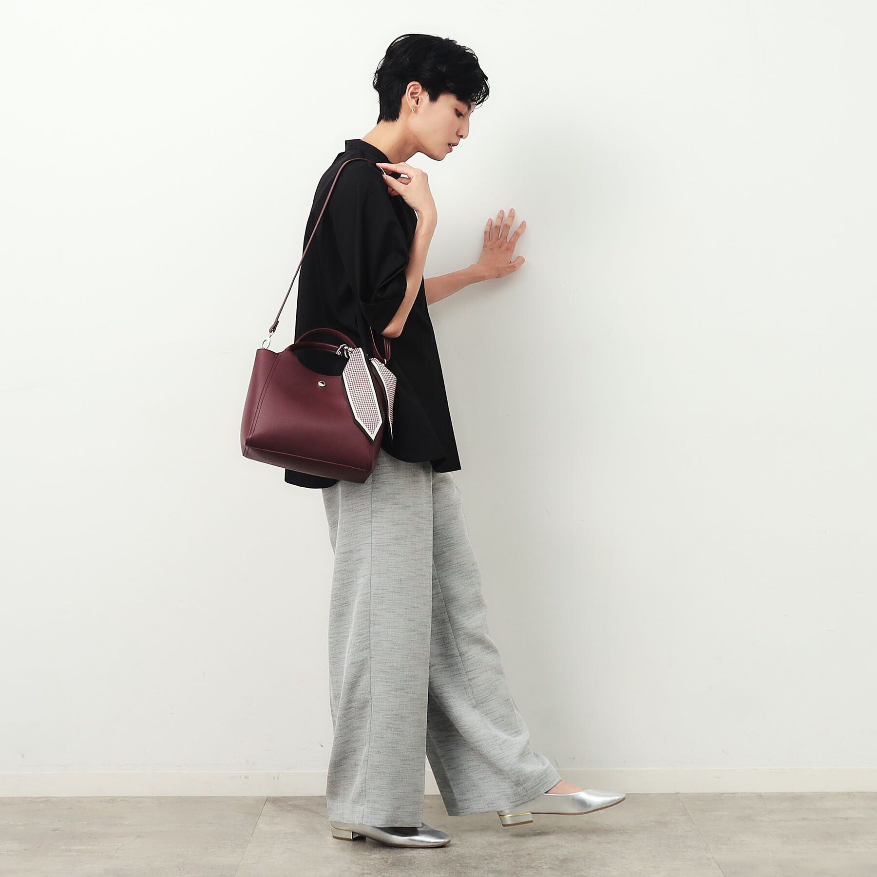 OPAQUE.CLIP「【2WAY】千鳥柄スカーフ付き合皮ミドルトートバッグ」|トートバッグ|