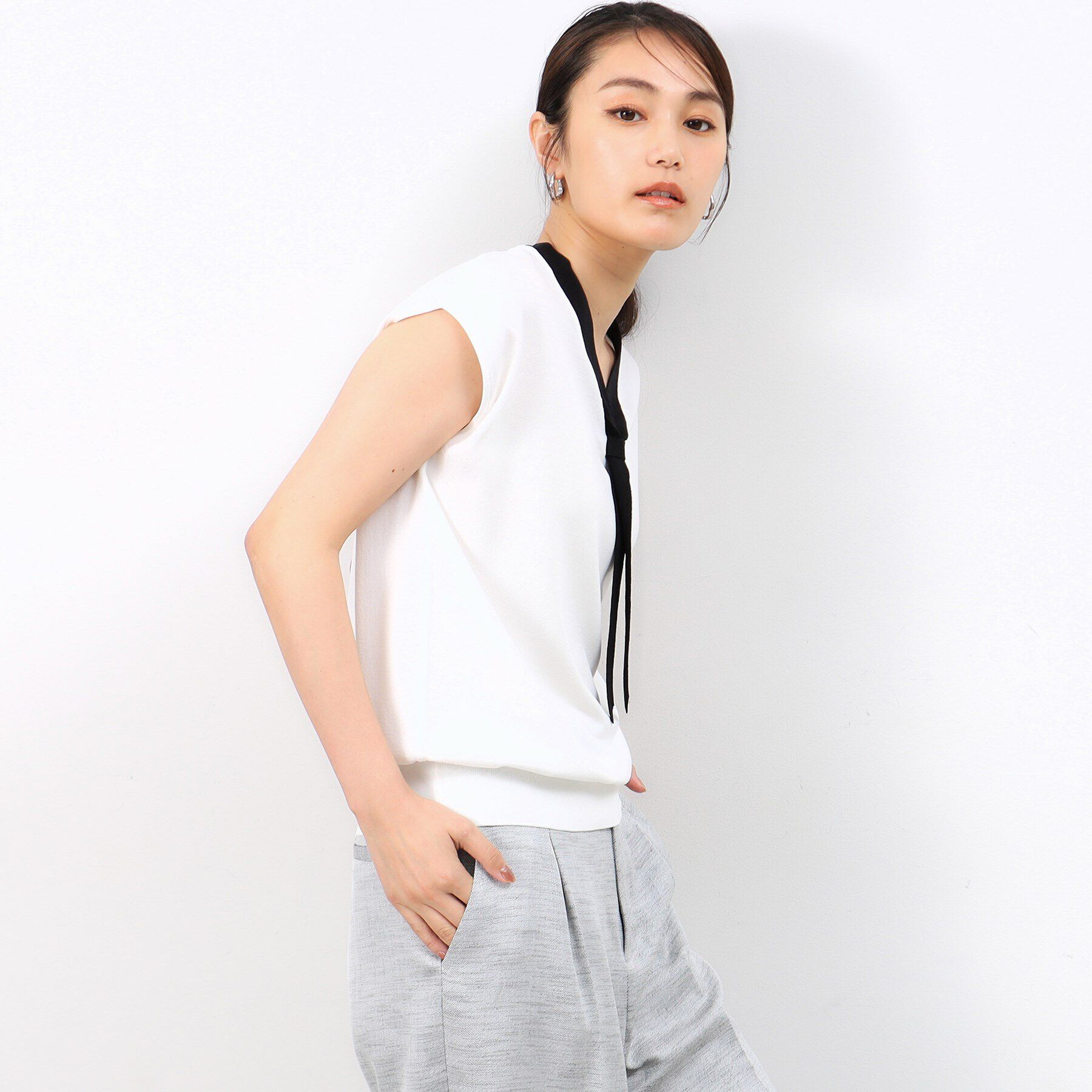 OPAQUE.CLIP「《美人百花掲載》クールタッチボウタイニット【接触冷感/UVケア/洗濯機洗い可】」|ニット・セーター|