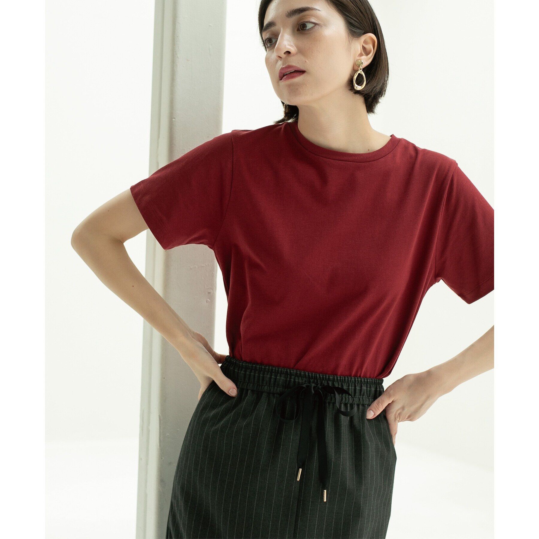 OPAQUE.CLIP「ベーシックTシャツ【接触冷感／UVケア／汗染み防止】」|Tシャツ・カットソー|レッド(063)