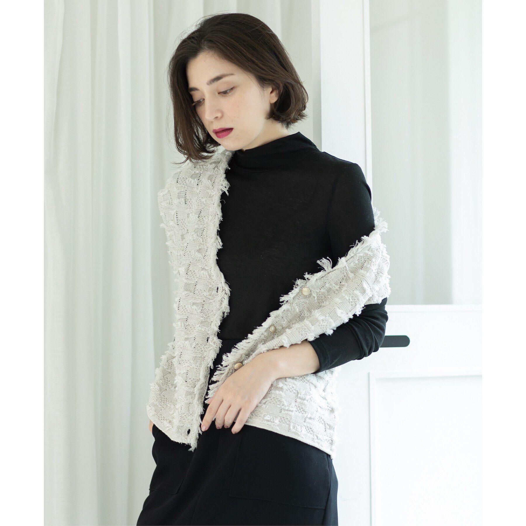 OPAQUE.CLIP「シアーガーゼハイネックカットソー／ネオサーモ【吸湿発熱/洗濯機洗い可】」|Tシャツ・カットソー|