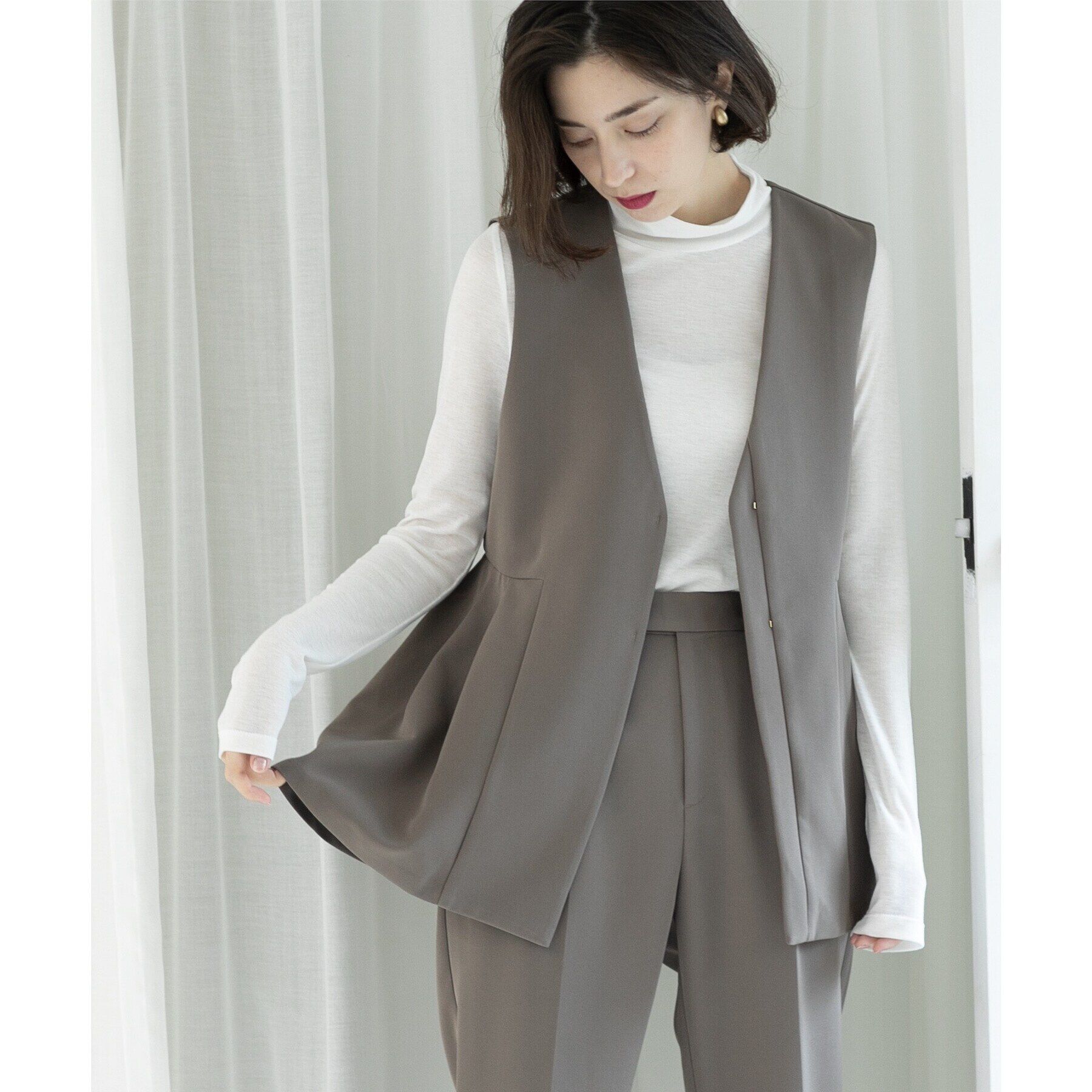 OPAQUE.CLIP「シアーガーゼハイネックカットソー／ネオサーモ【吸湿発熱/洗濯機洗い可】」|Tシャツ・カットソー|