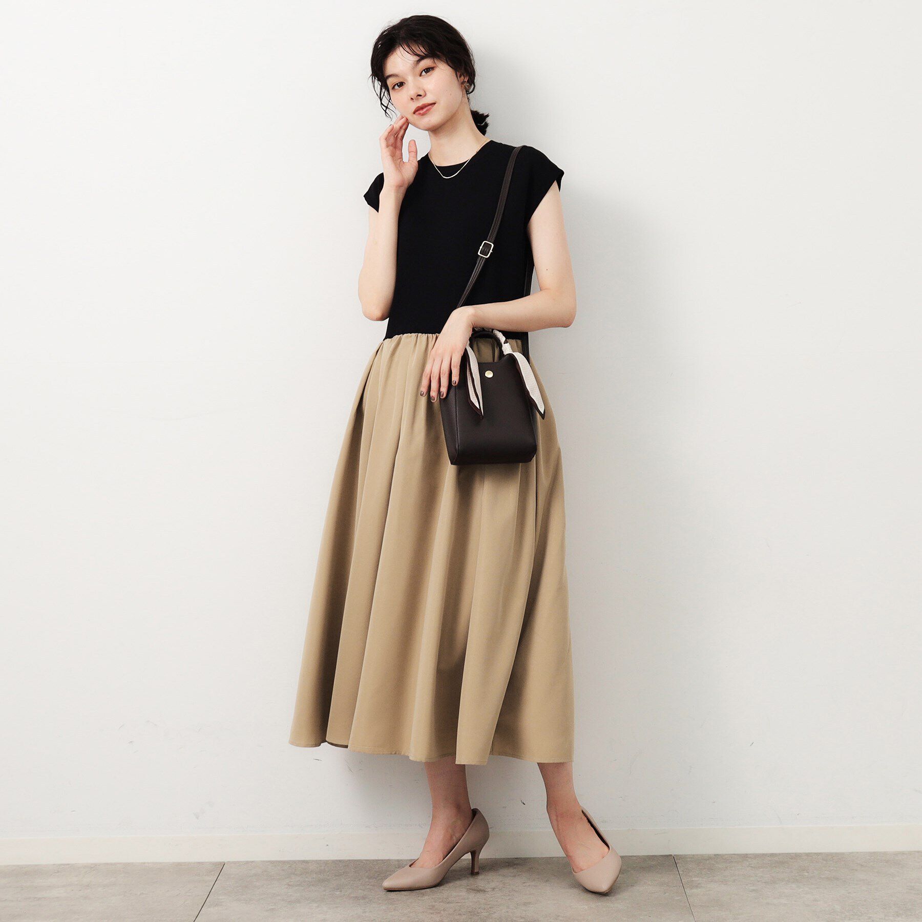 OPAQUE.CLIP「フレンチスリーブニットドッキングワンピース【洗濯機洗い可】」|ワンピース|