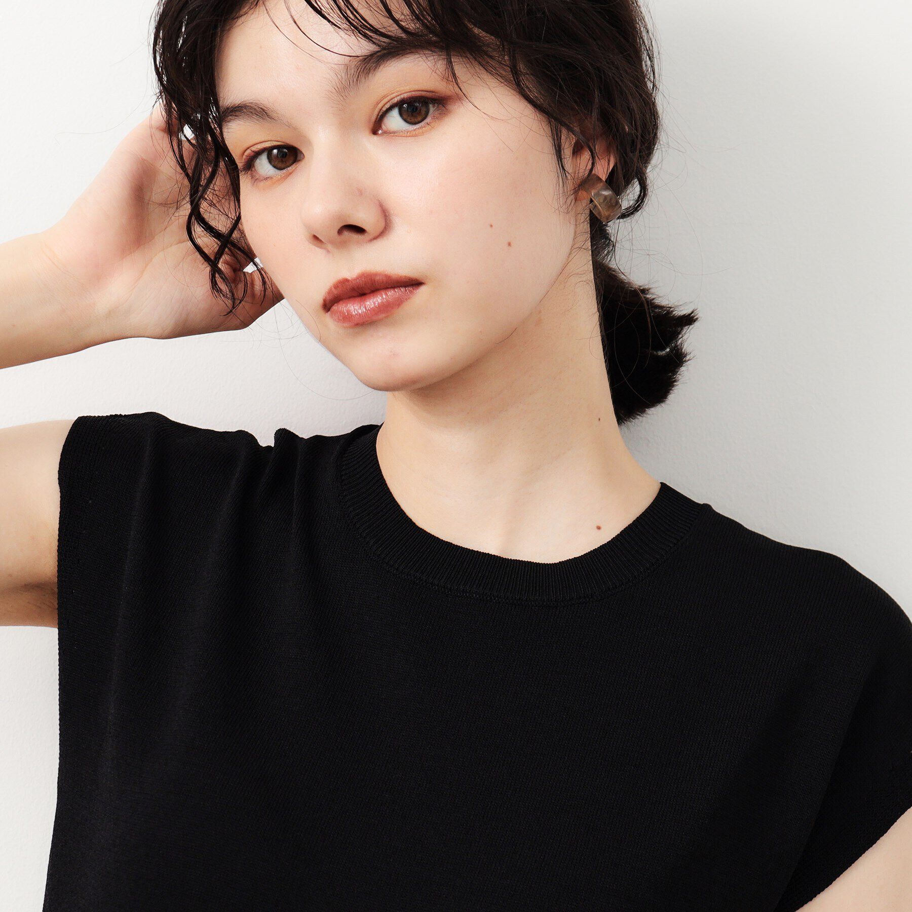 OPAQUE.CLIP「フレンチスリーブニットドッキングワンピース【洗濯機洗い可】」|ワンピース|