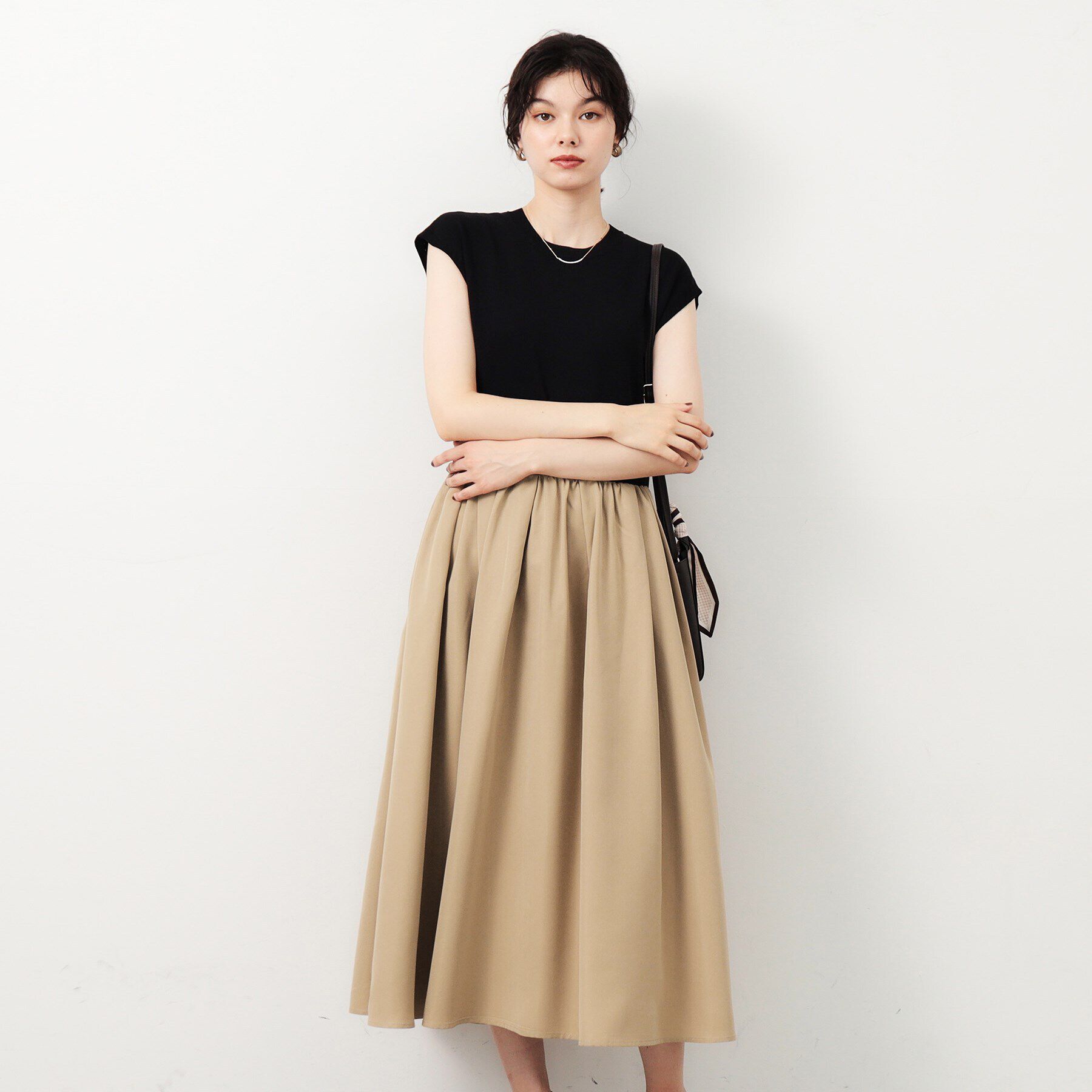 OPAQUE.CLIP「フレンチスリーブニットドッキングワンピース【洗濯機洗い可】」|ワンピース|