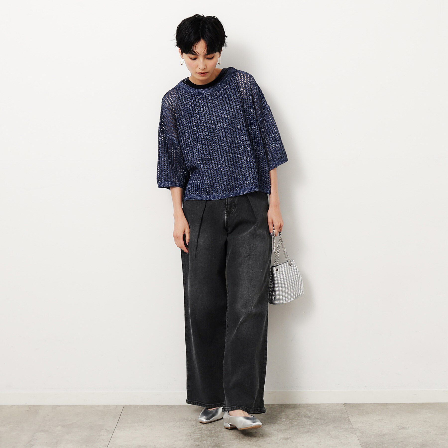 OPAQUE.CLIP「ストレッチタックワイドデニム／オーガニックコットン混【洗濯機洗い可】」|デニム|