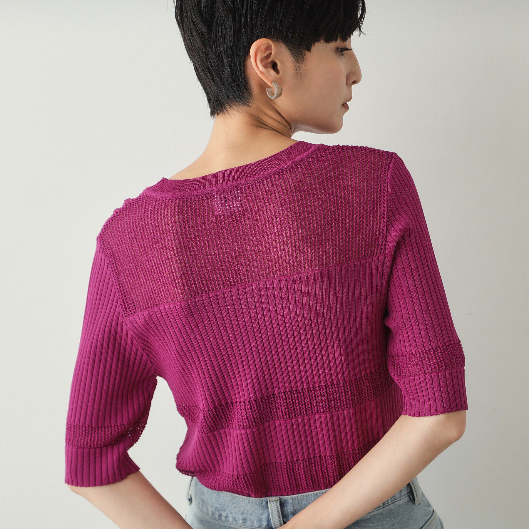 OPAQUE.CLIP「メッシュ&times;リブニット【洗濯機洗い可/抗ピル】」|ニット・セーター|