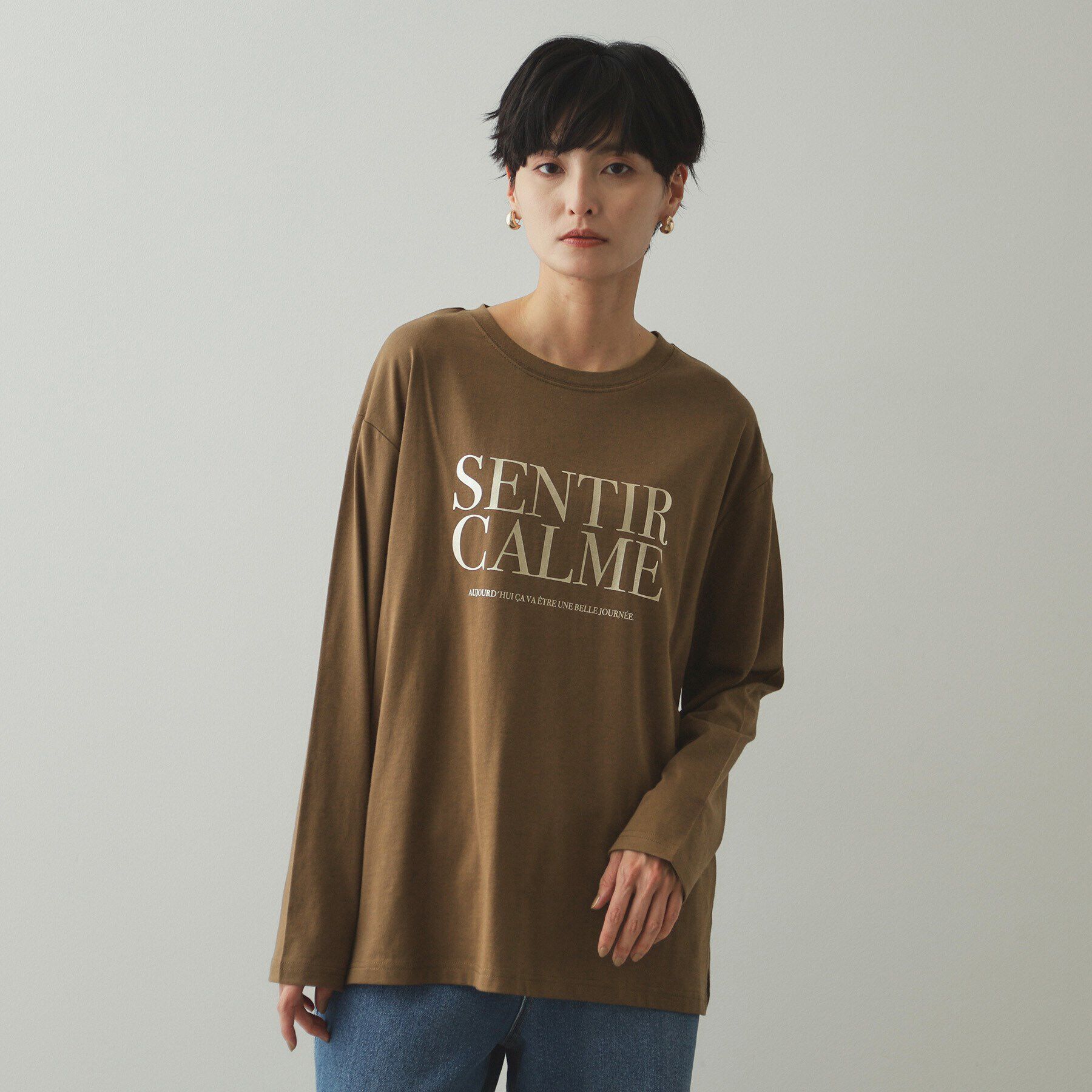 OPAQUE.CLIP「箔ロゴプリント ロングTシャツ【洗濯機洗い可】」|Tシャツ・カットソー|