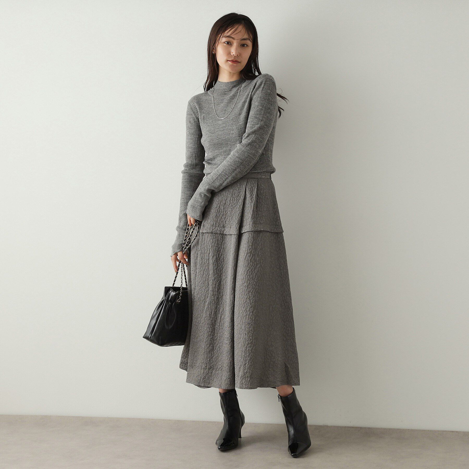 OPAQUE.CLIP「《美人百花掲載》レオパードジャカード フレアスカート【洗濯機洗い可】」|スカート|