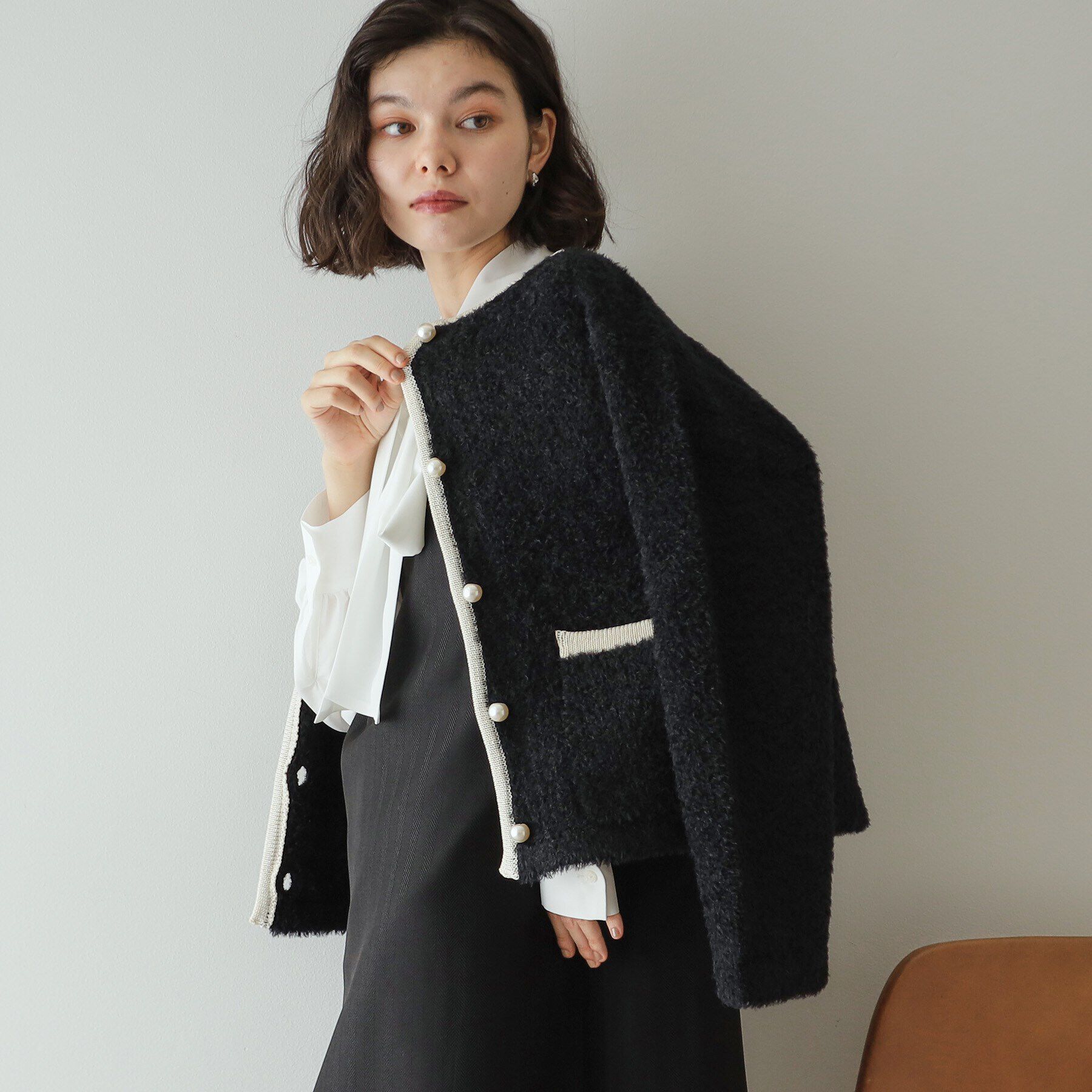 OPAQUE.CLIP「《美人百花掲載》ブークレ配色ニットカーディガン【洗濯機洗い可】」|カーディガン|