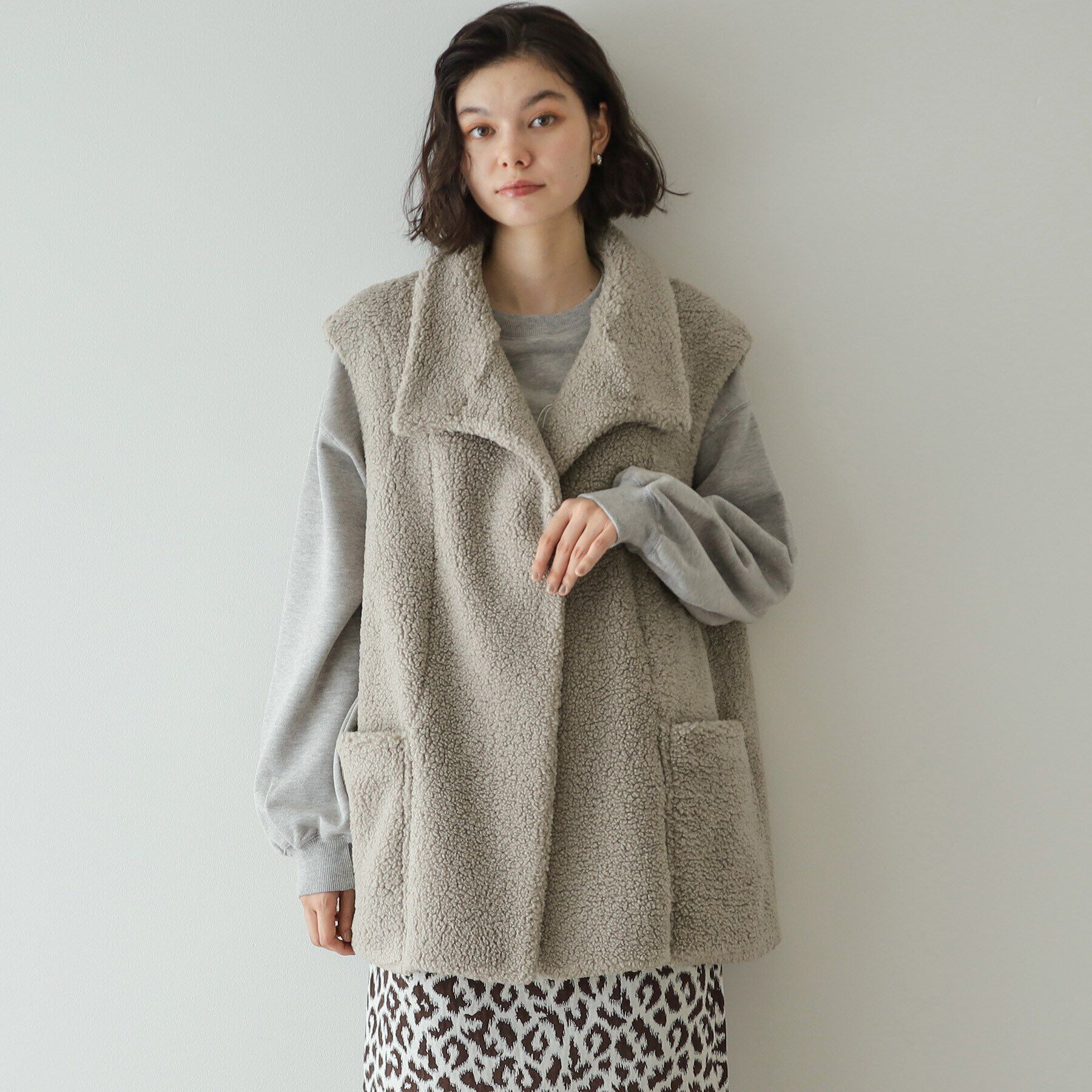 OPAQUE.CLIP「【リバーシブル】ボア&times;レザー調ベスト」|ベスト・ジレ|