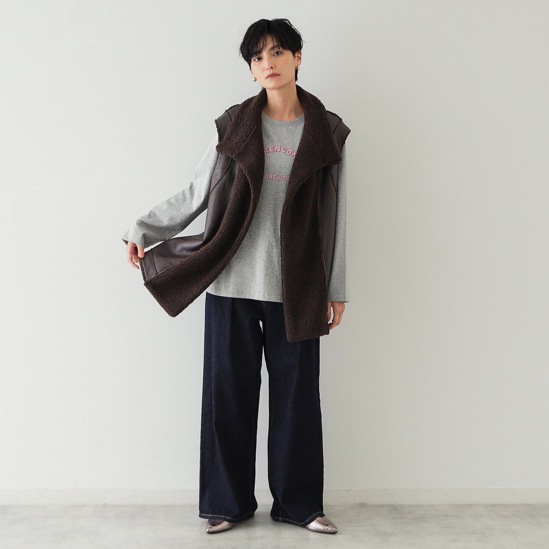 OPAQUE.CLIP「【リバーシブル】ボア&times;レザー調ベスト」|ベスト・ジレ|