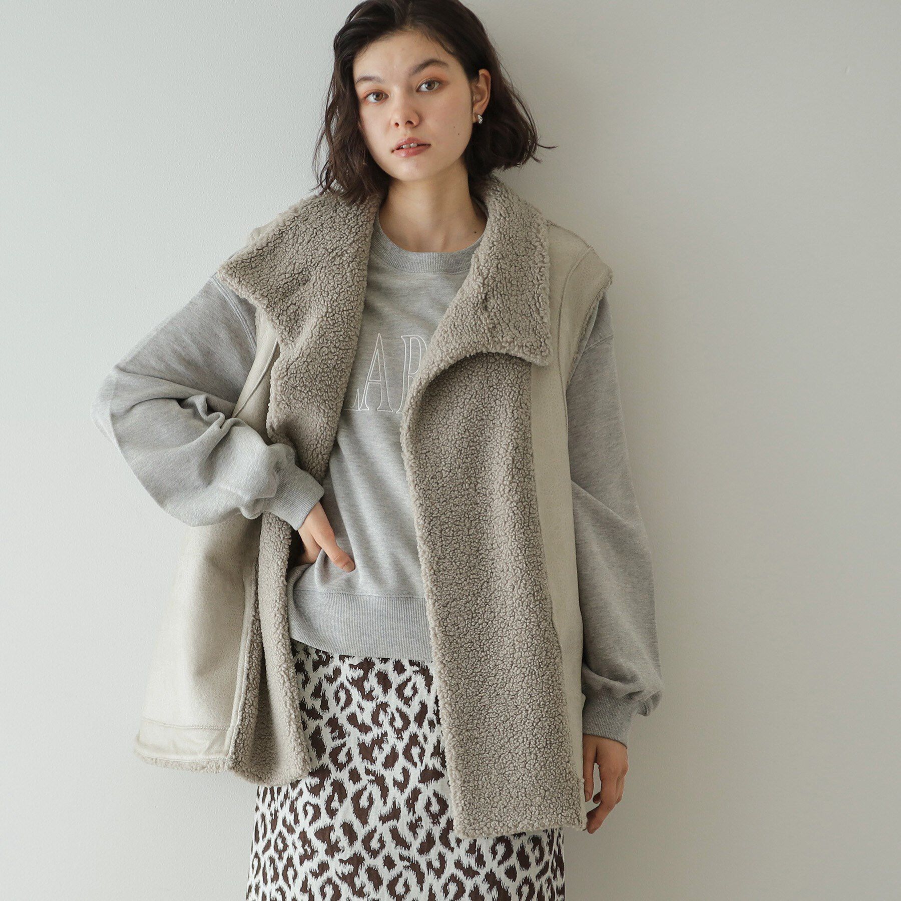 OPAQUE.CLIP「【リバーシブル】ボア&times;レザー調ベスト」|ベスト・ジレ|