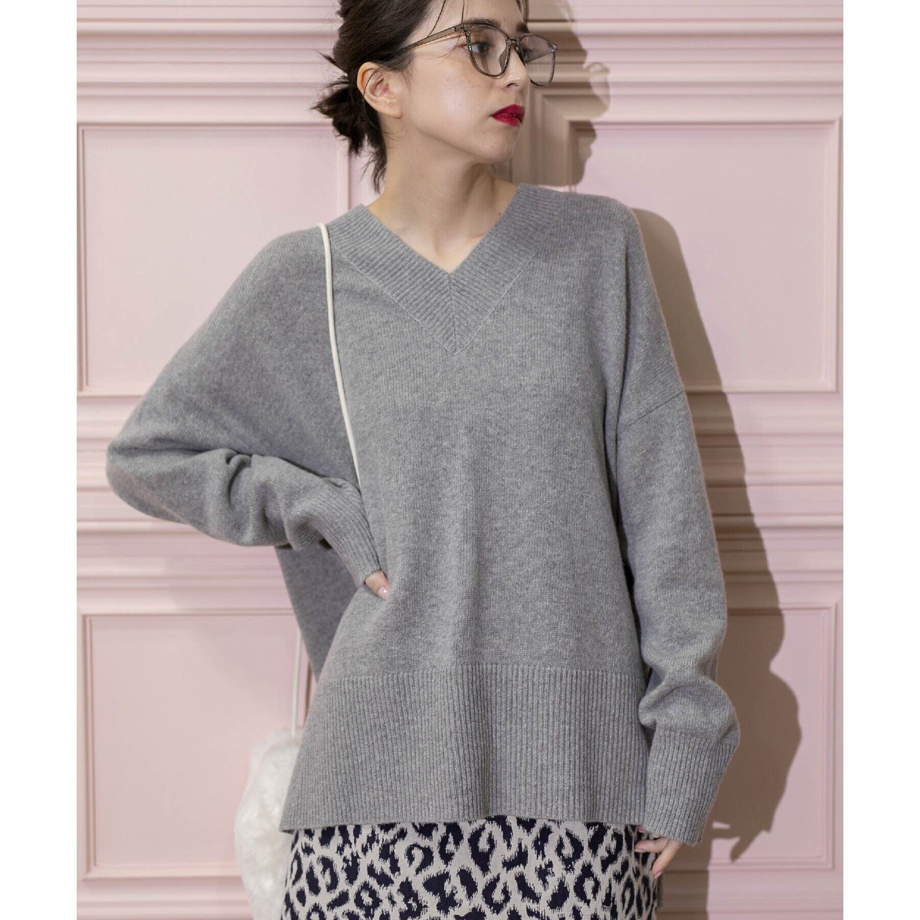 OPAQUE.CLIP「ミドルゲージVネックニット／FILIVIVI・フィルビビ【洗える】」|ニット・セーター|