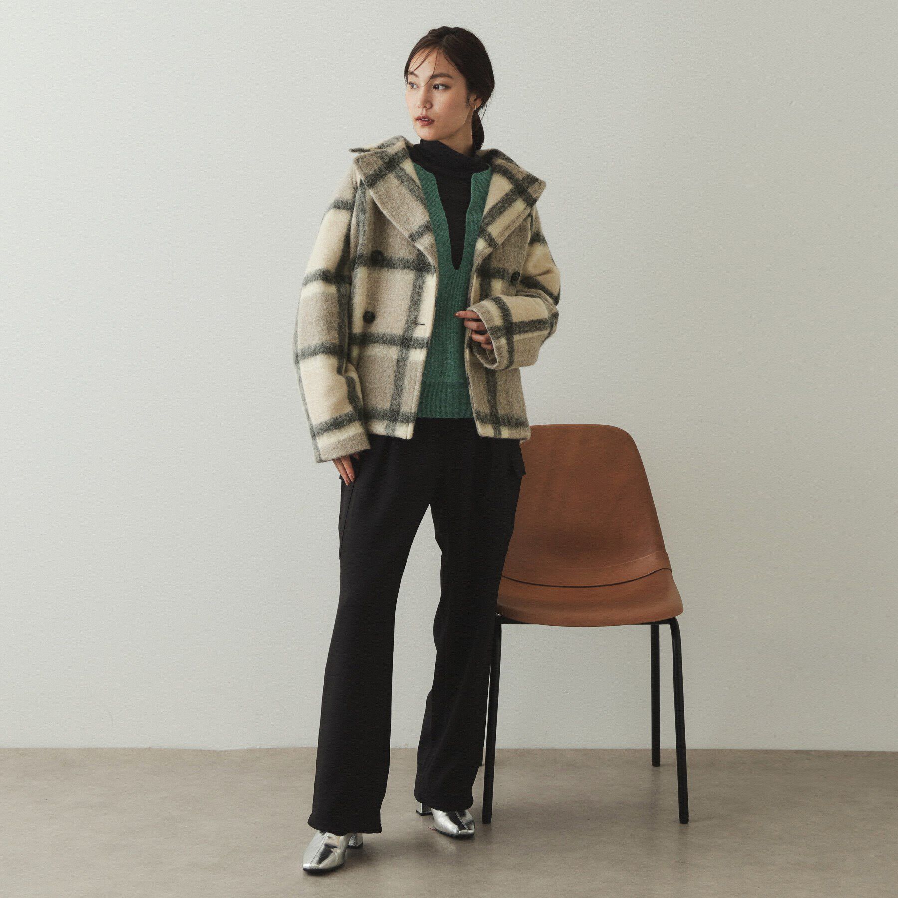 OPAQUE.CLIP「《美人百花掲載》ビックチェック ミドルPコート」|ピーコート|