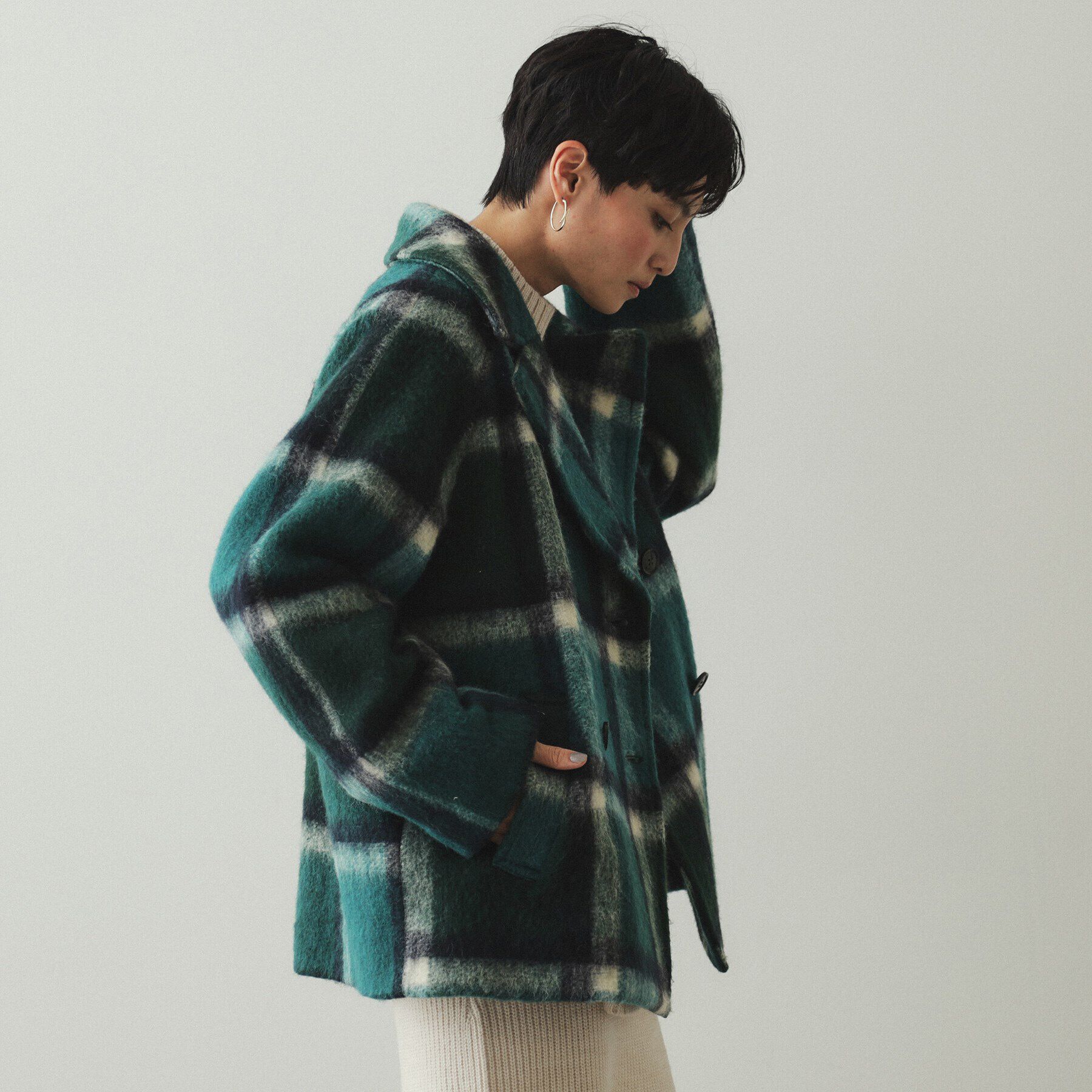 OPAQUE.CLIP「《美人百花掲載》ビックチェック ミドルPコート」|ピーコート|