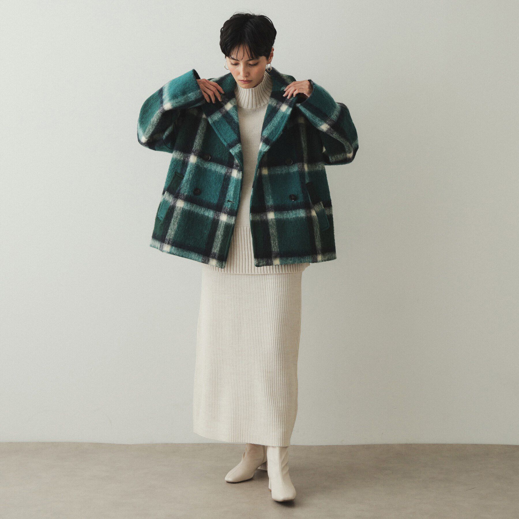 OPAQUE.CLIP「《美人百花掲載》ビックチェック ミドルPコート」|ピーコート|