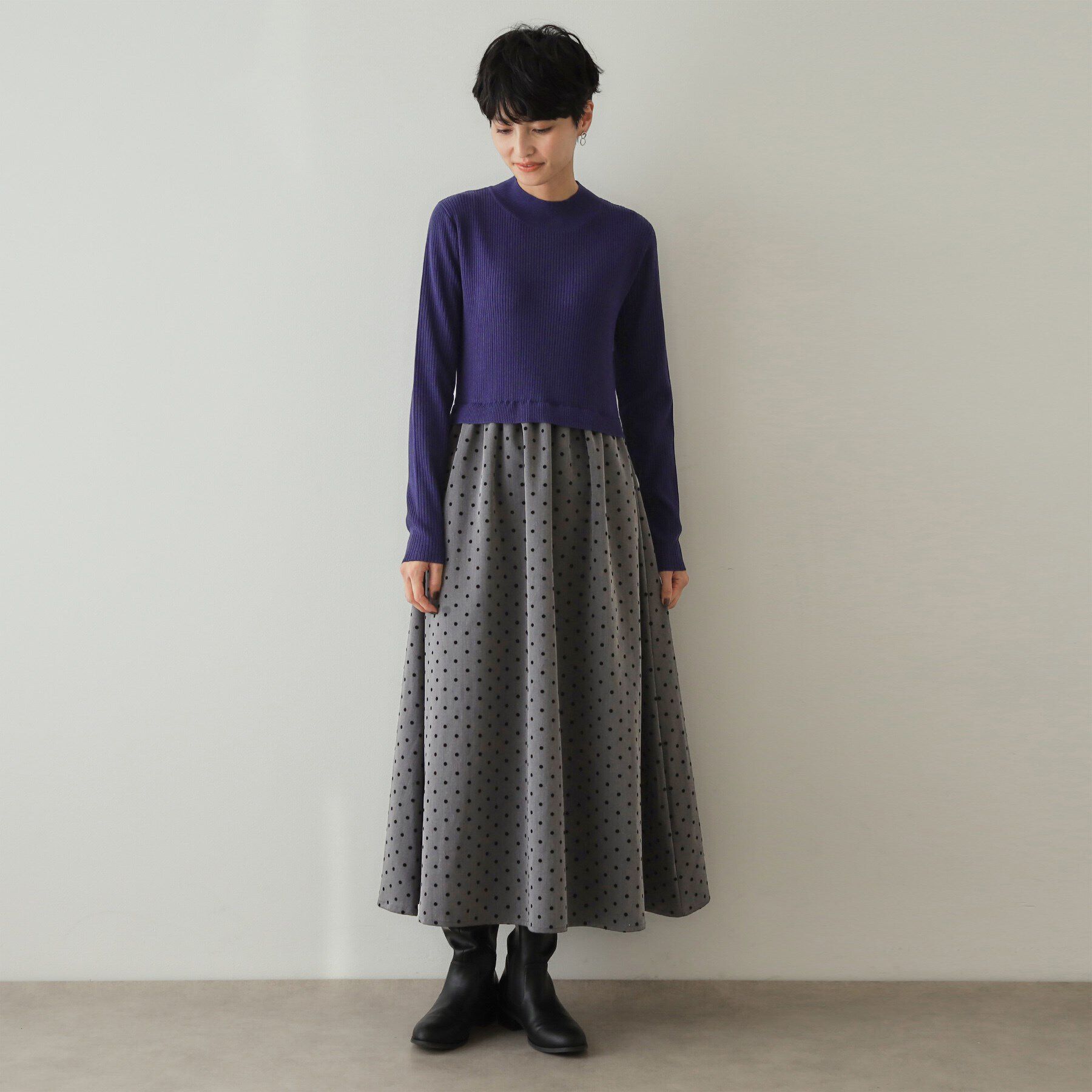 OPAQUE.CLIP「ニット&times;ドット柄 ドッキングニットワンピース」|ワンピース|