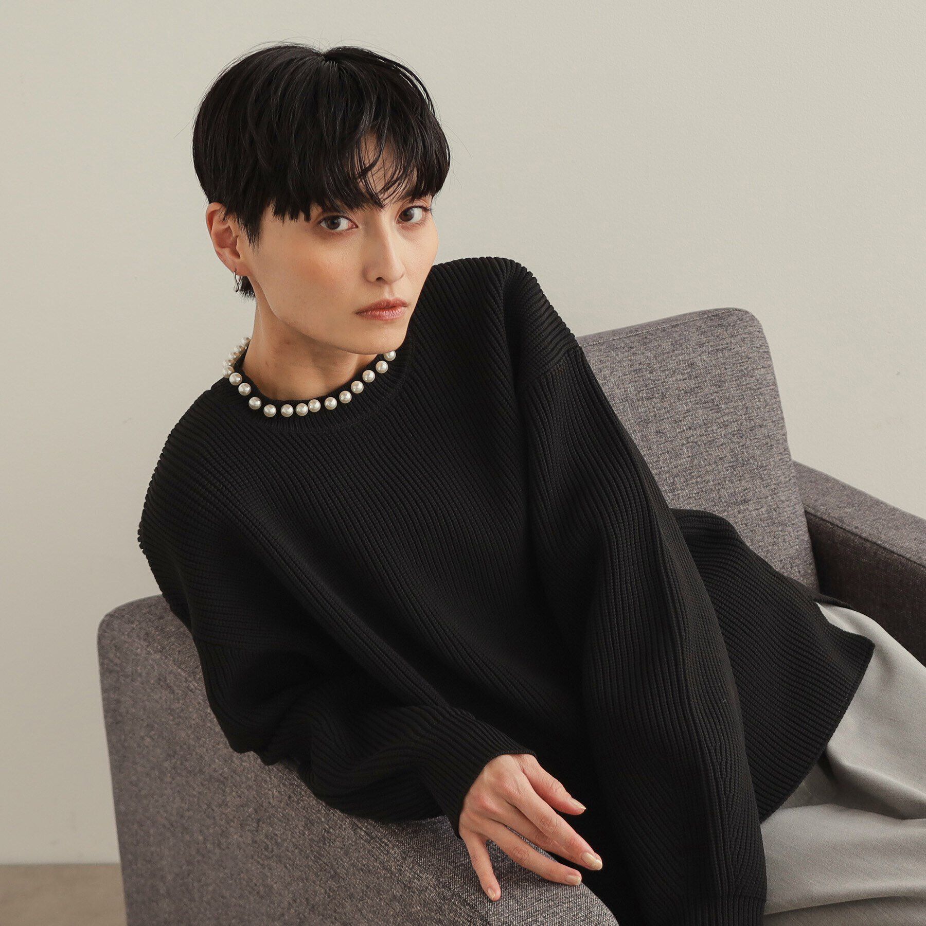 OPAQUE.CLIP「パール調ボタン付ニット【洗濯機洗い可/抗ピル】」|ニット・セーター|