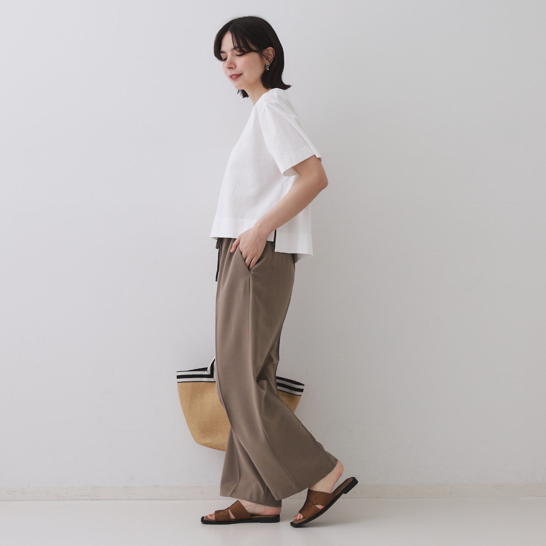 OPAQUE.CLIP「刺繍ロゴワイドシルエットTシャツ【洗濯機洗い可】」|Tシャツ・カットソー|