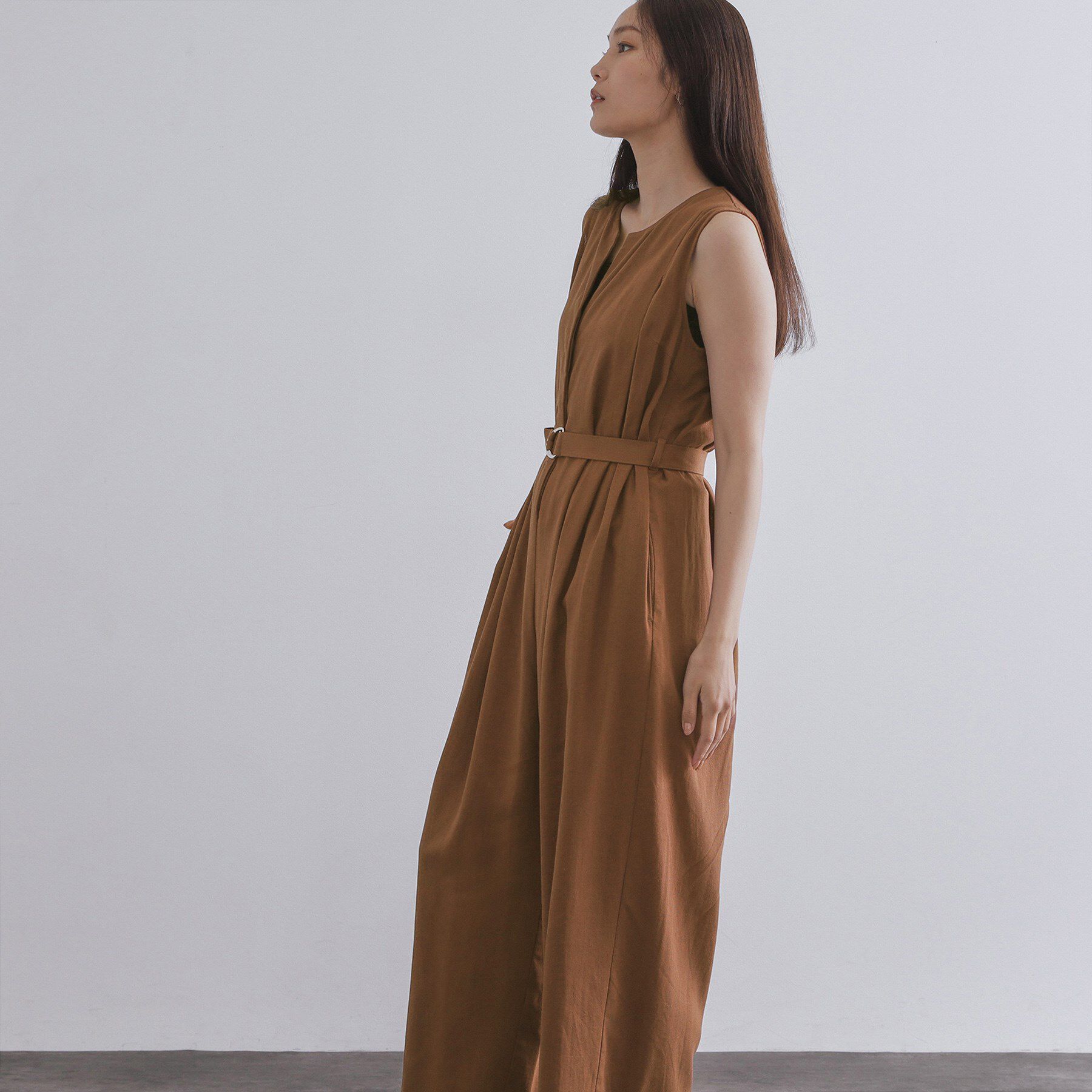 OPAQUE.CLIP「《Can Cam掲載》麻混ベルト付きオールインワン【洗濯機洗い可】」|オールインワン|