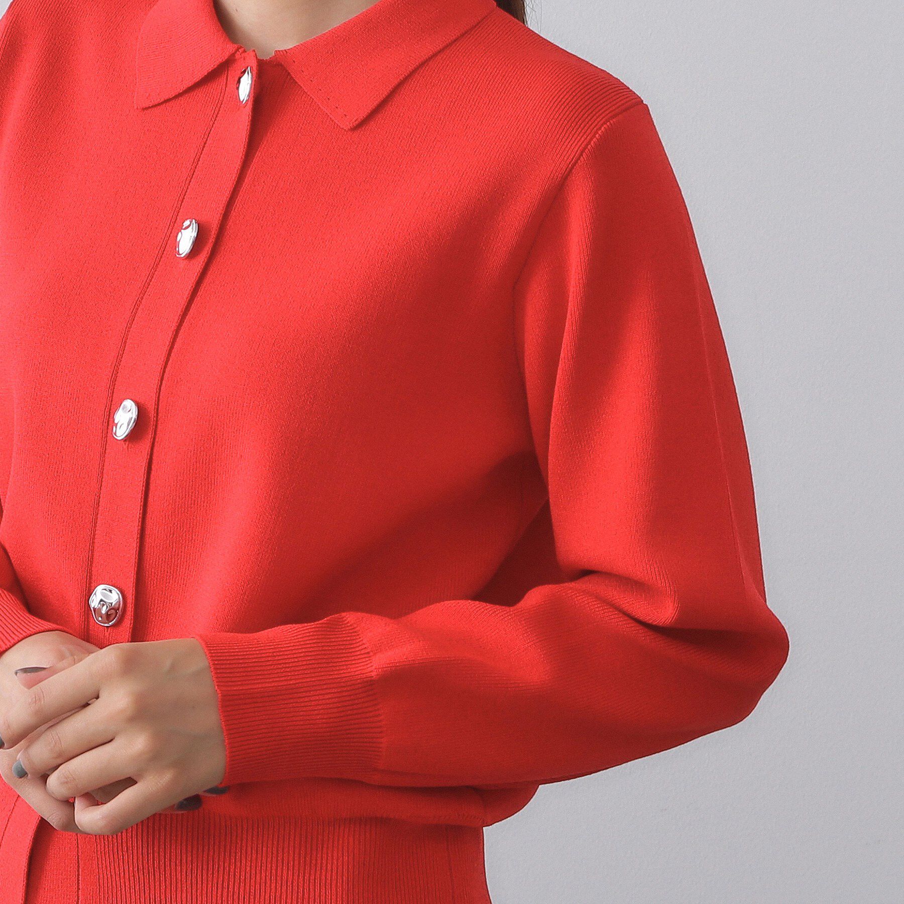 OPAQUE.CLIP「衿付き変形ボタンニットカーディガン【洗濯機OK/抗ピル】」|カーディガン|