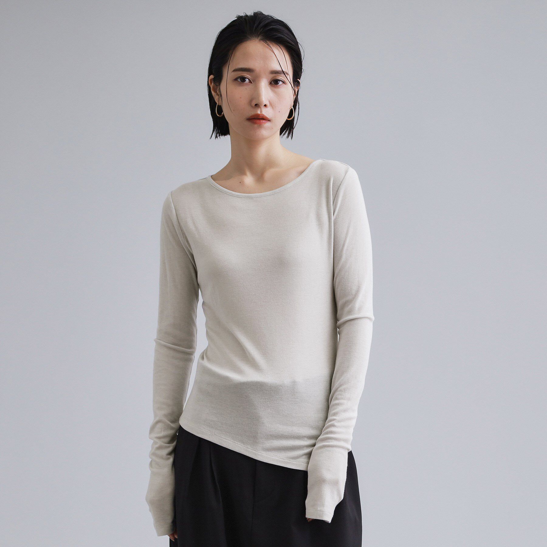 OPAQUE.CLIP「【es】シアーリブアシメレイヤードカットソー」|Tシャツ・カットソー|