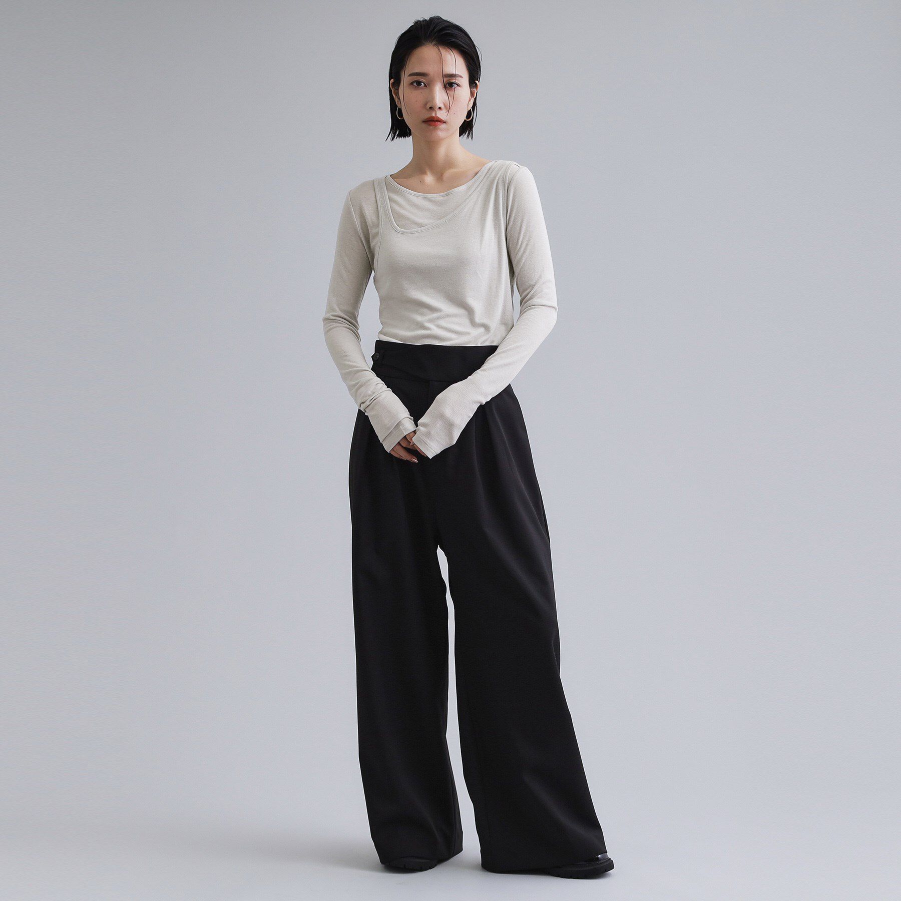 OPAQUE.CLIP「【es】シアーリブアシメレイヤードカットソー」|Tシャツ・カットソー|