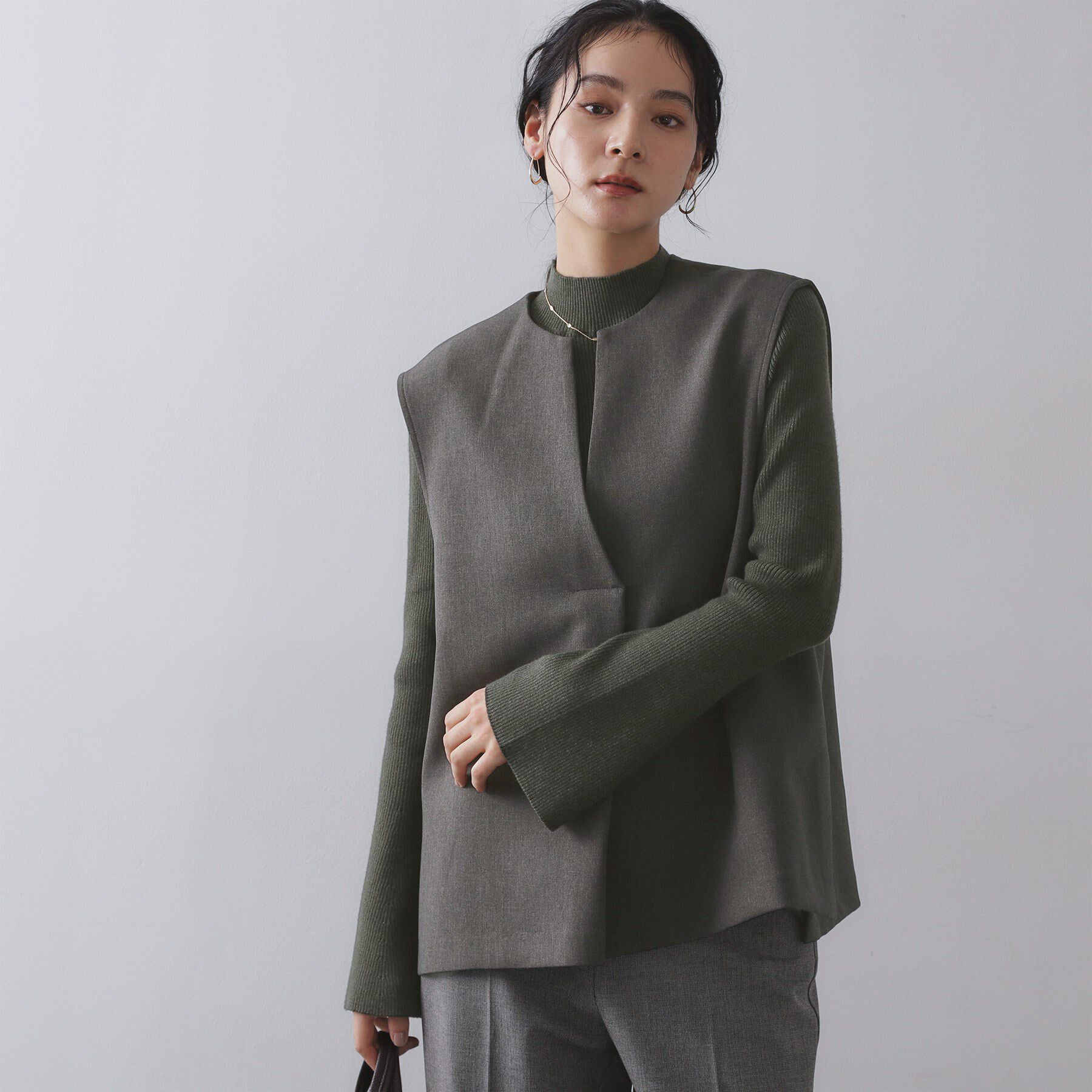 OPAQUE.CLIP「《ツインセット》ベスト&times;リブニット【洗濯機OK】」|その他|チャコールグレー(0