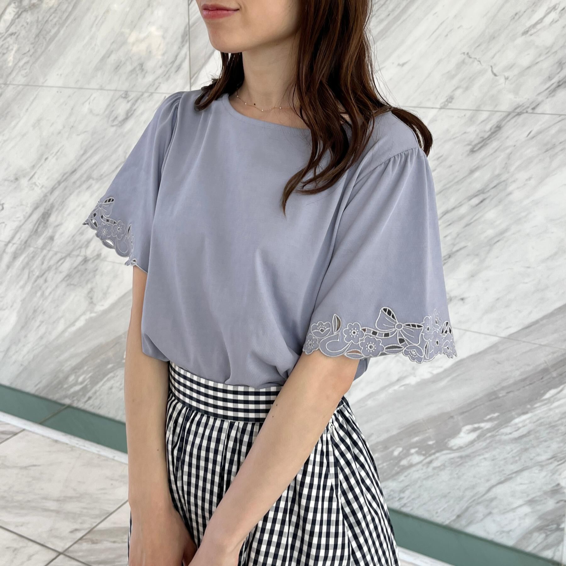 Couture broach「【接触冷感・UVカット】袖エンブロサイロコンパクトトップス」|Tシャツ・カットソー|