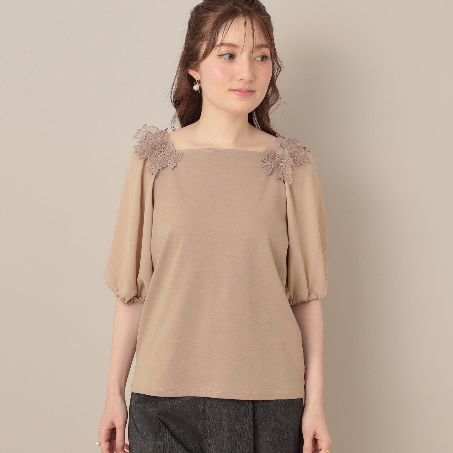 Couture broach「【マシンウォッシャブル・UVケア・接触冷感】ラグランレースドッキングカットソー」|Tシャツ・カットソー|