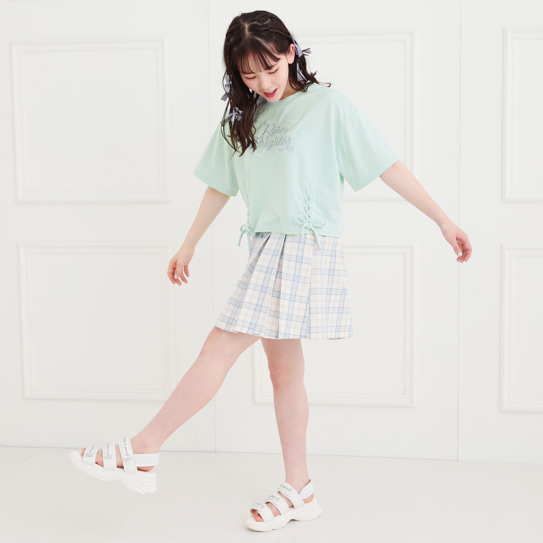 PINK-latte「レースアップTシャツ」|Tシャツ・カットソー|