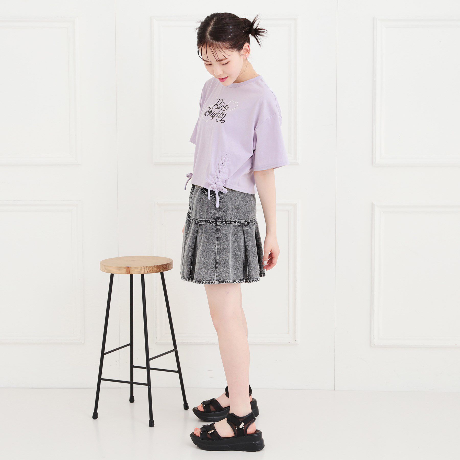 PINK-latte「レースアップTシャツ」|Tシャツ・カットソー|