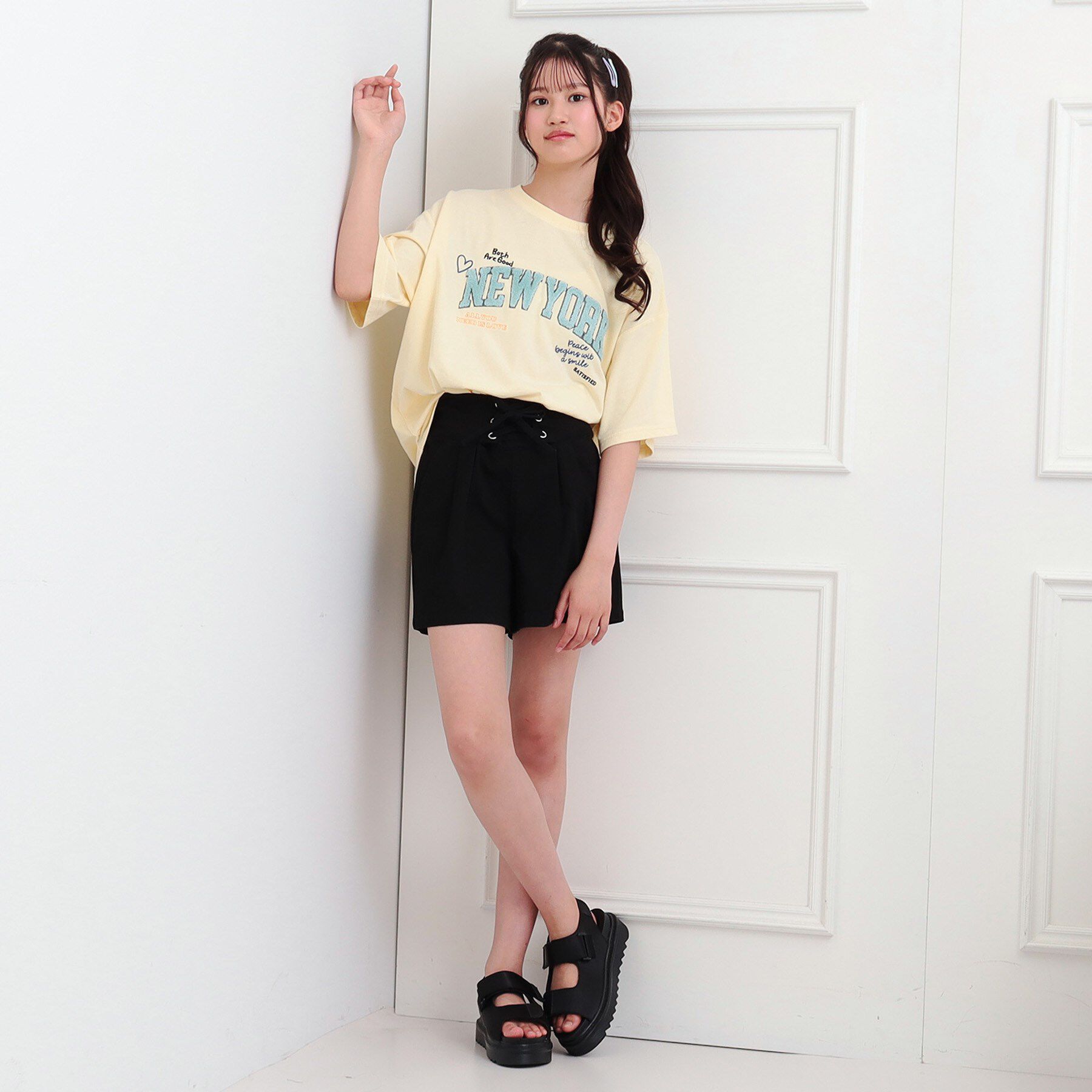 PINK-latte「フロントレースアップキュロット」|キュロット|