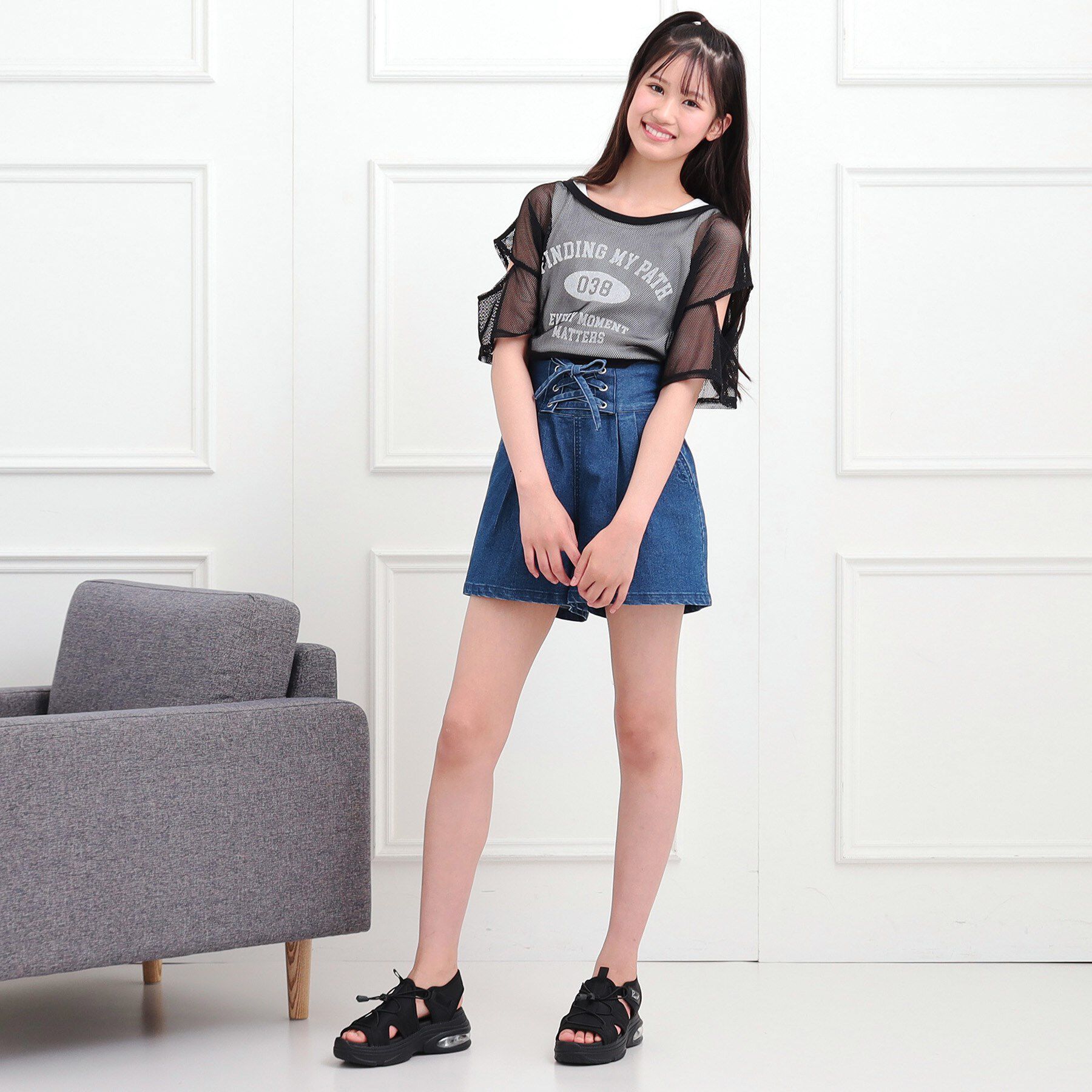 PINK-latte「フロントレースアップキュロット」|キュロット|