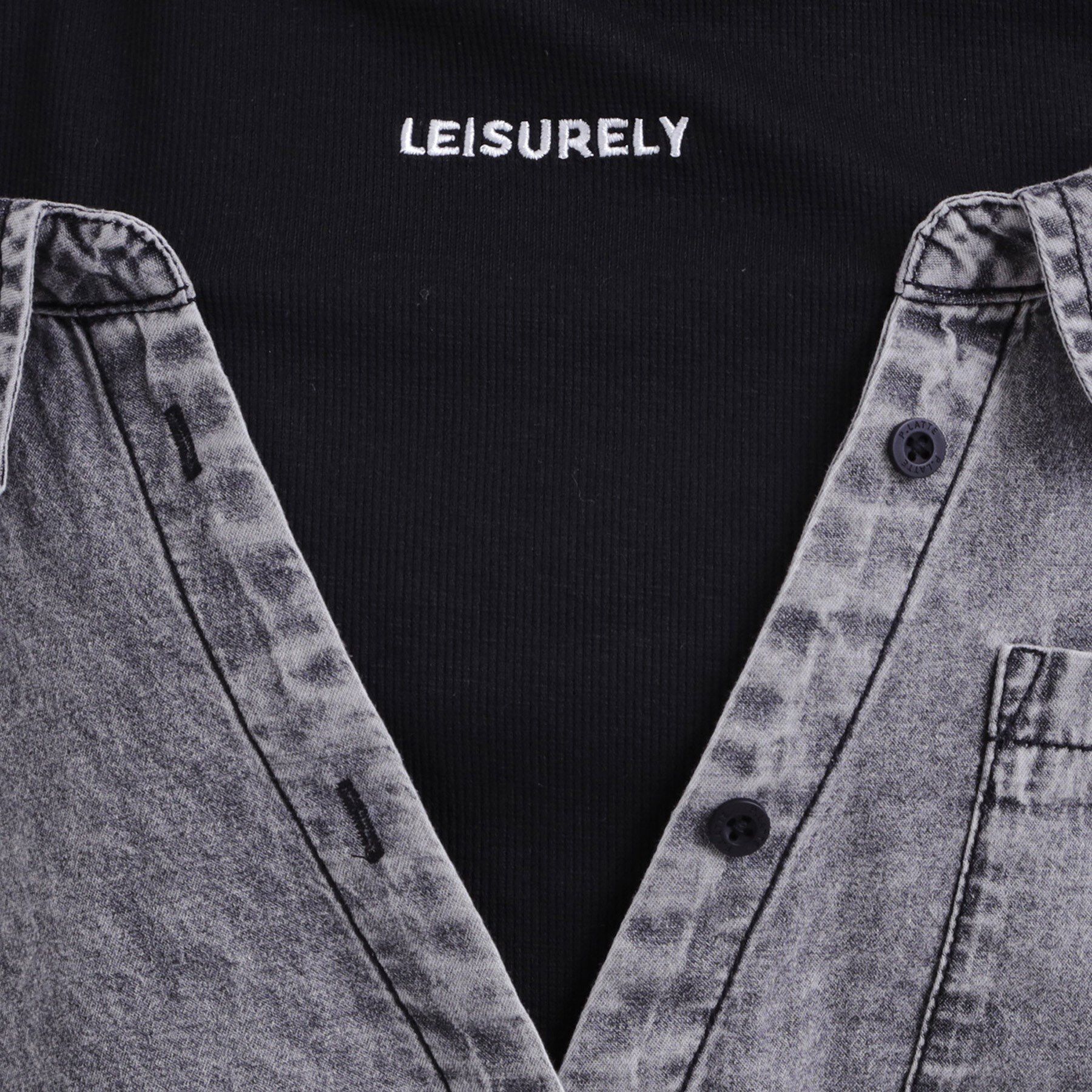 PINK-latte「肩あきデニムドッキングシャツ」|シャツ・ブラウス|