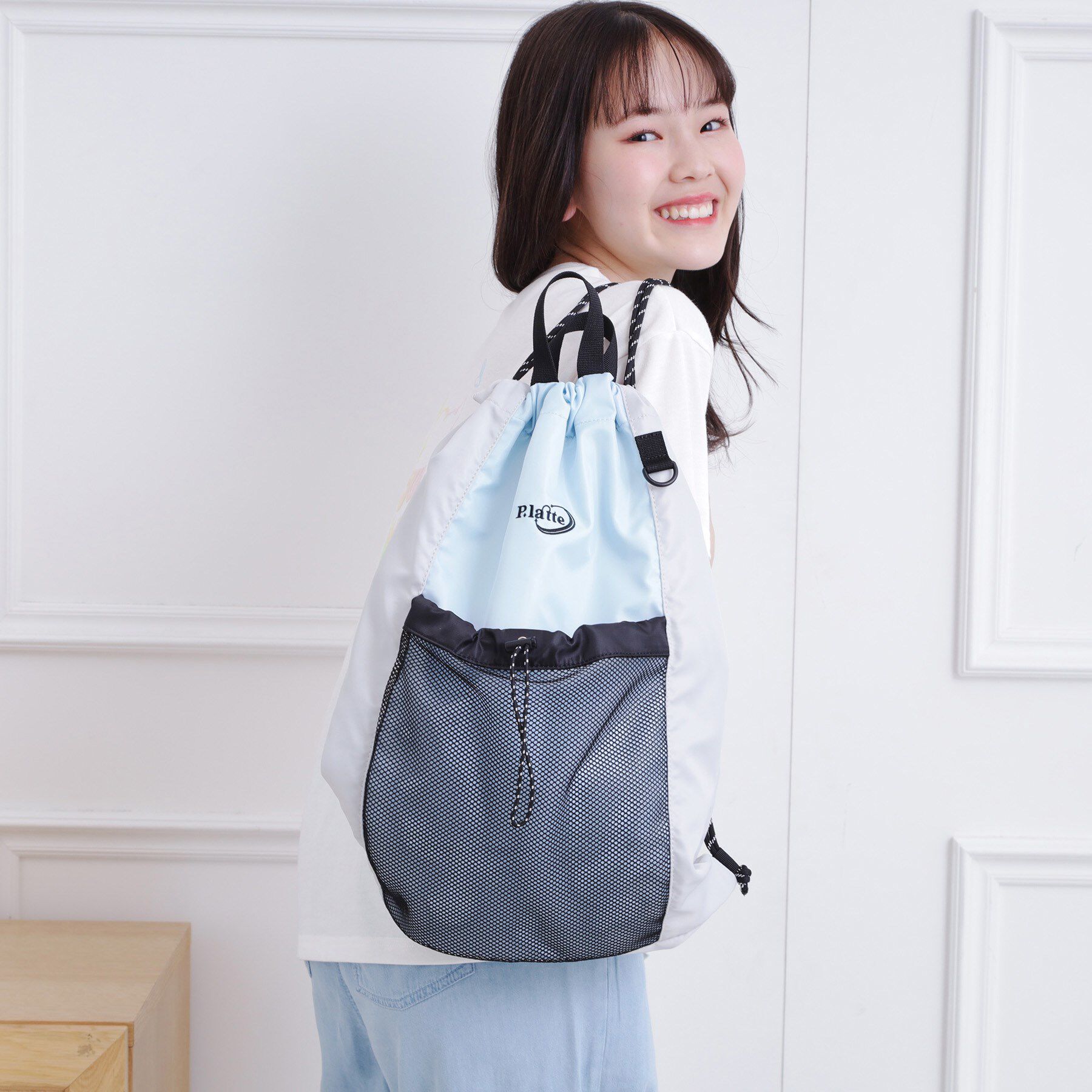 PINK-latte「【スクールグッズ／習い事】ナップサック」|リュック|ブルー(091)