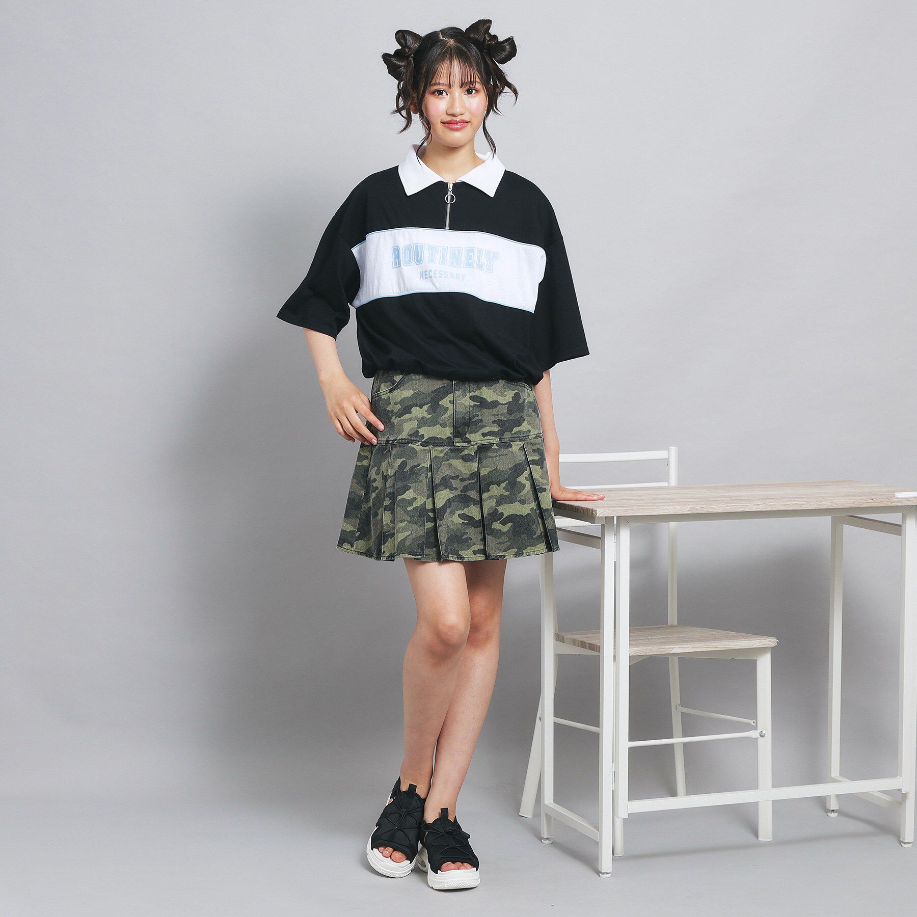 PINK-latte「配色パイピング切り替え衿付きトップス」|Tシャツ・カットソー|