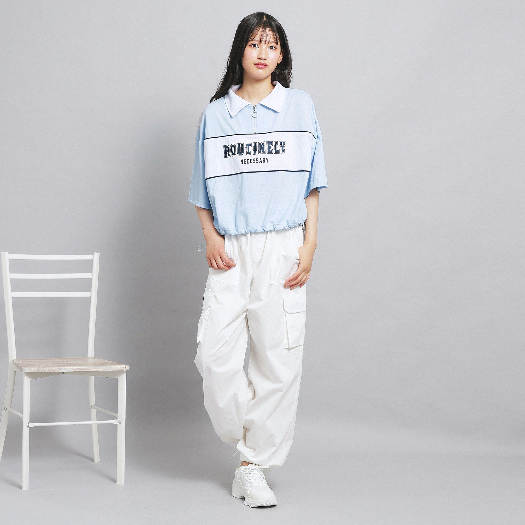 PINK-latte「配色パイピング切り替え衿付きトップス」|Tシャツ・カットソー|