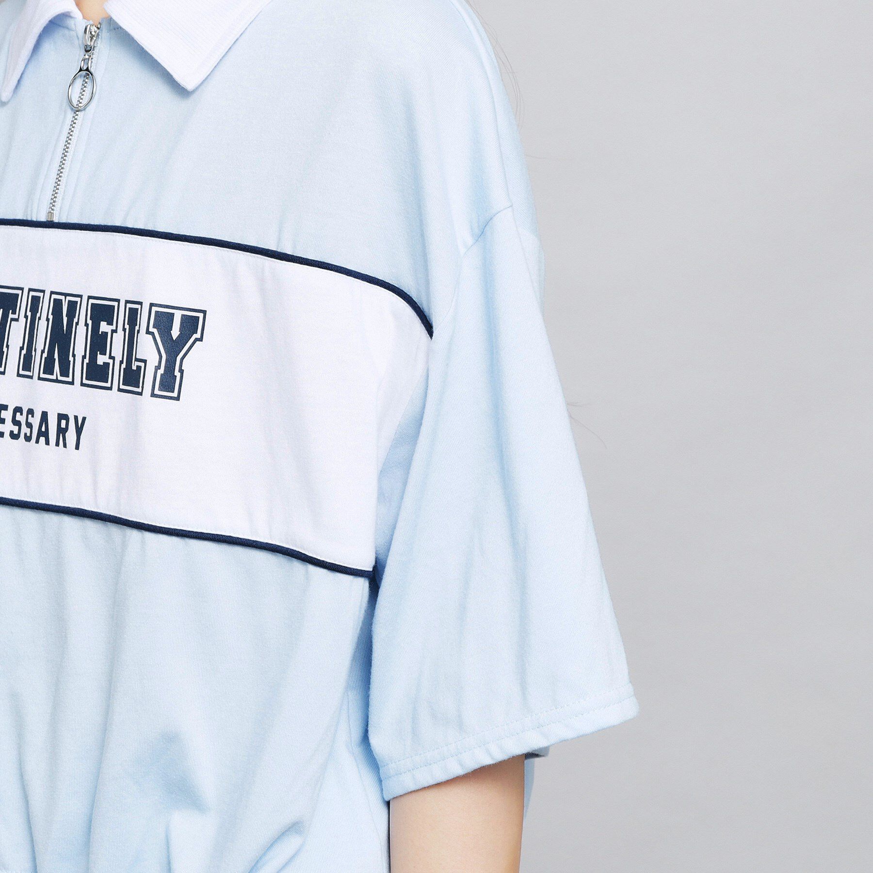 PINK-latte「配色パイピング切り替え衿付きトップス」|Tシャツ・カットソー|