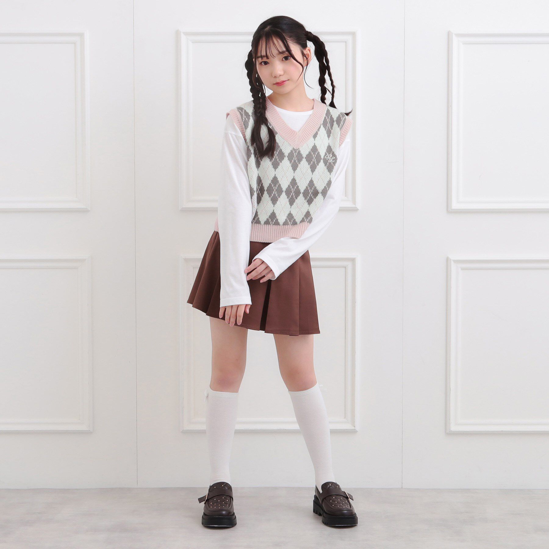 PINK-latte「【セットアイテム】ニットベスト＋ロンT」|ベスト・ジレ|